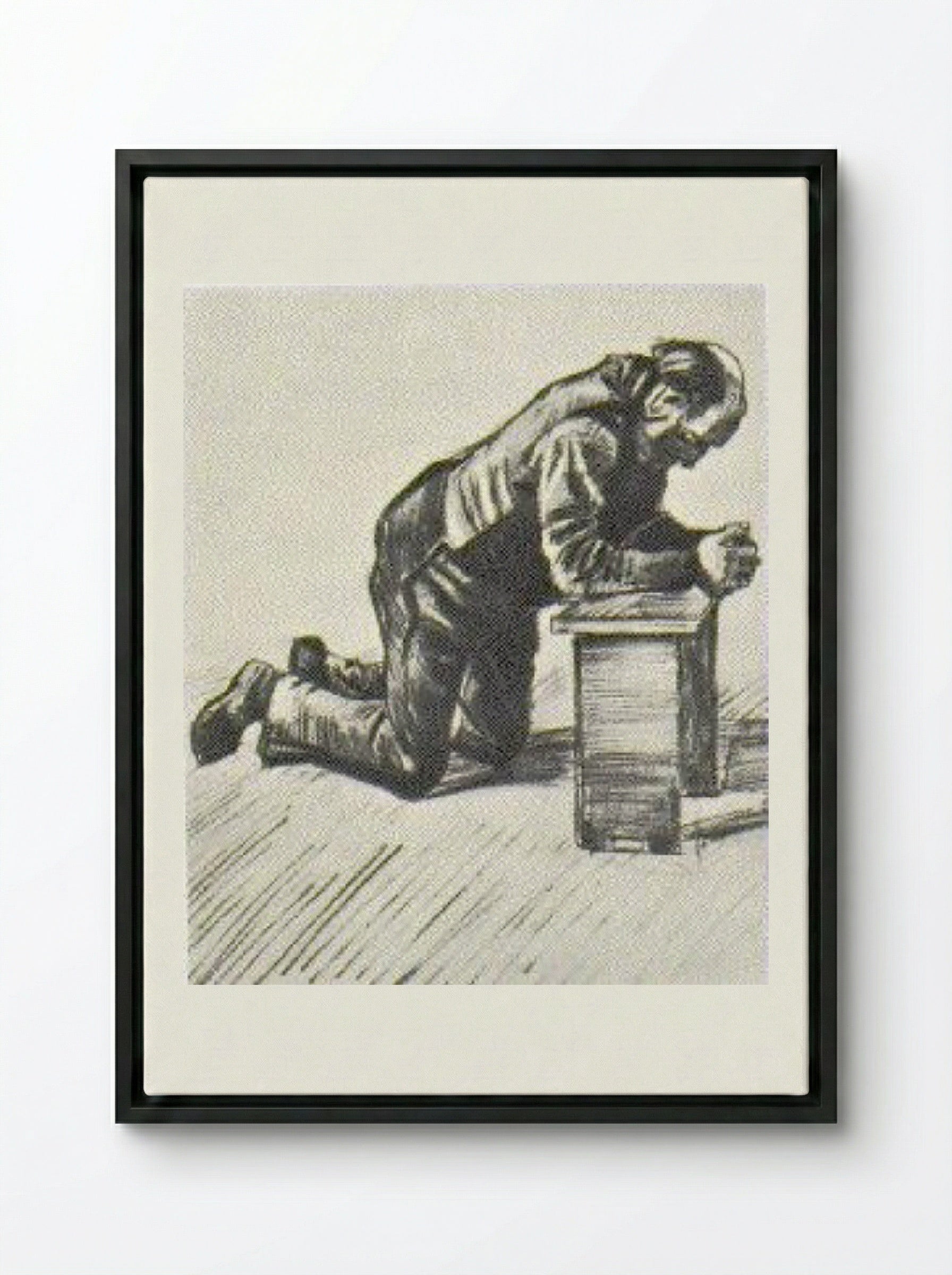 Man Praying - Käthe Kollwitz - Framed Canvas Black