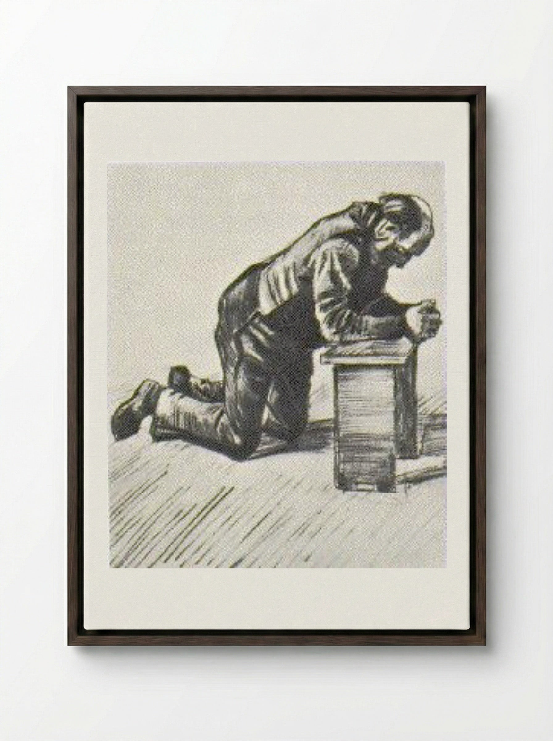 Man Praying - Käthe Kollwitz - Framed Canvas Dark Wood
