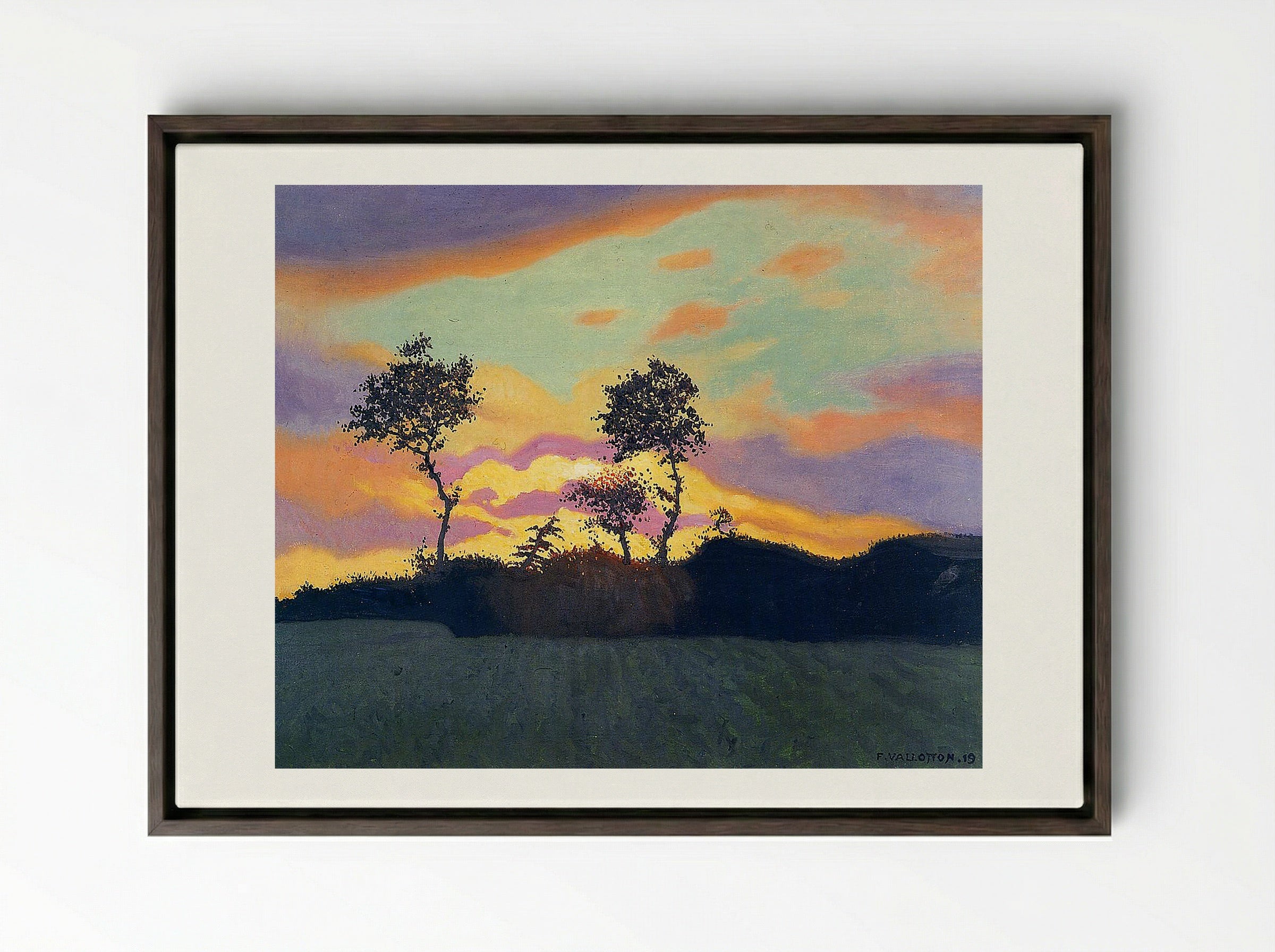 Landscape at Sunset - Félix Vallotton - Framed Canvas Dark Wood