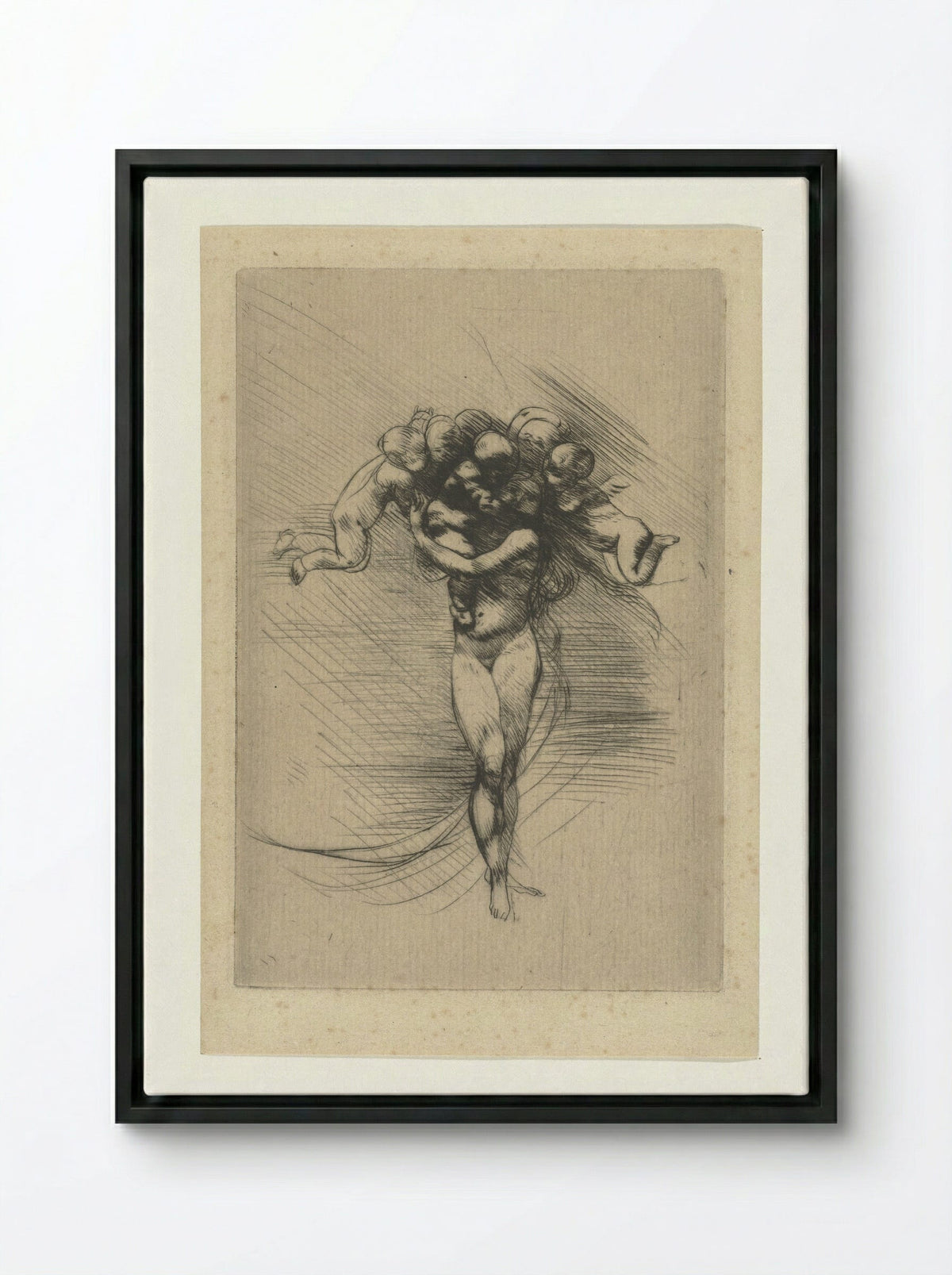 Naakte vrouw of Venus omcirkeld door putti - Auguste Rodin - Framed Canvas Black