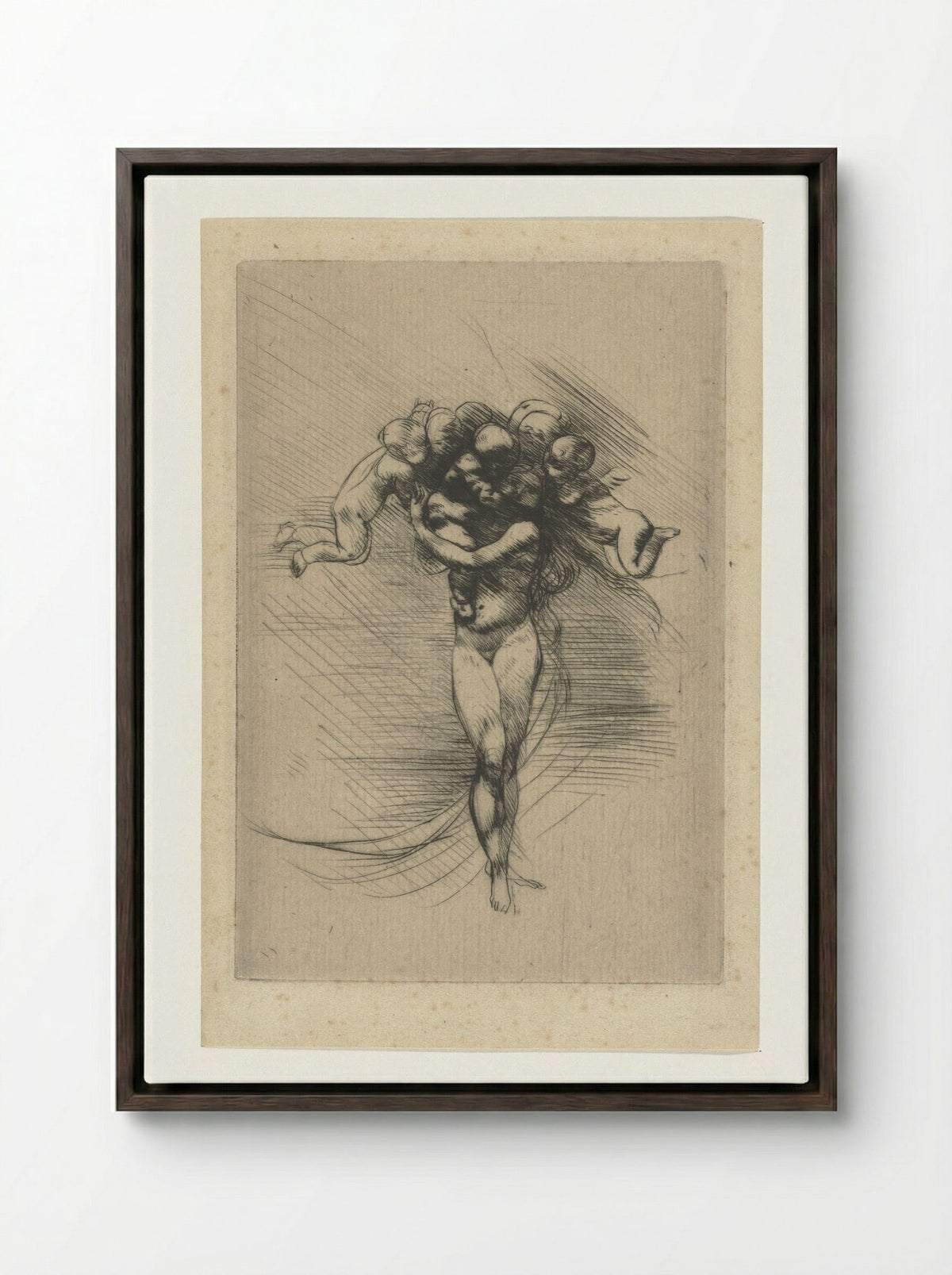 Naakte vrouw of Venus omcirkeld door putti - Auguste Rodin - Framed Canvas Dark Wood