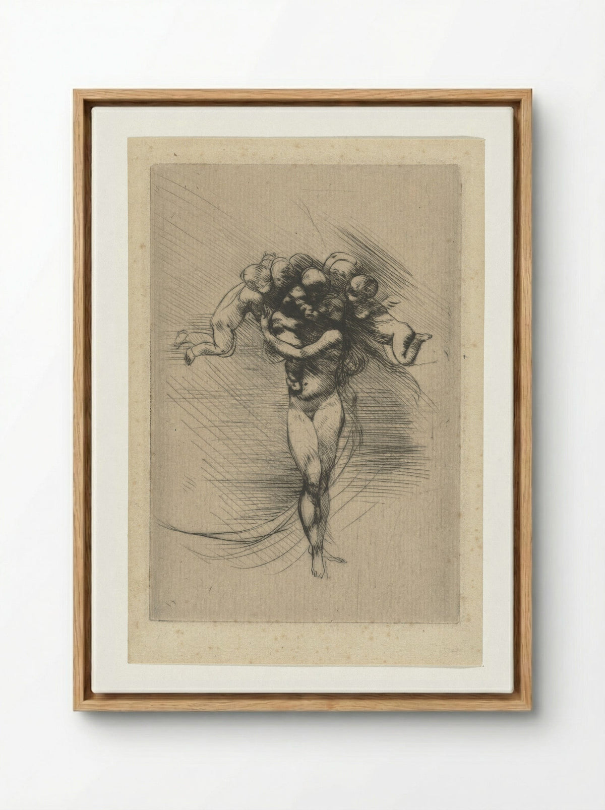 Naakte vrouw of Venus omcirkeld door putti - Auguste Rodin - Framed Canvas Wood