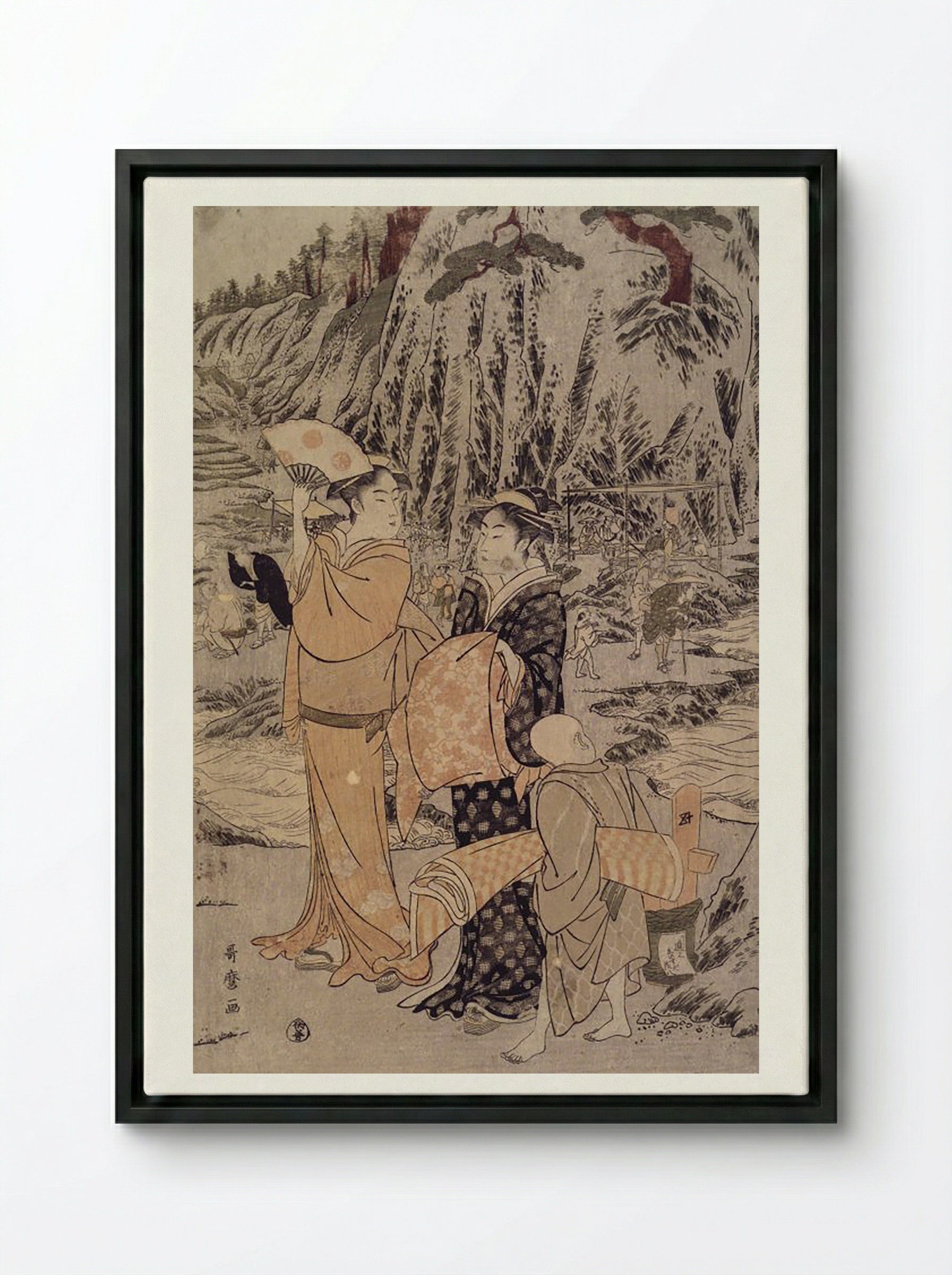 Along the Shore of Yènoshim - Utagawa Toyokuni - Framed Canvas Black