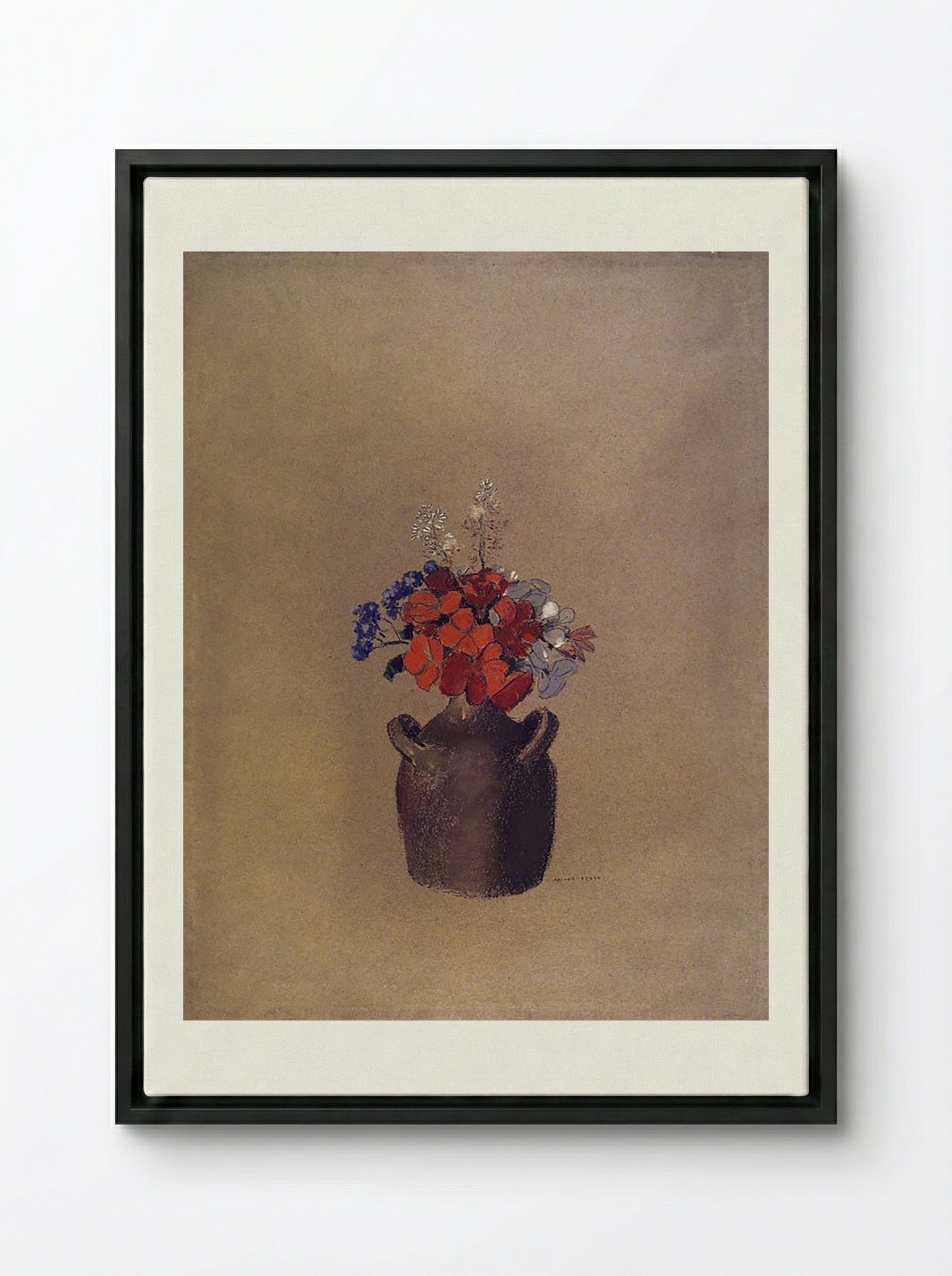 Flowers in a Vase - Odilon Redon - Framed Canvas Black