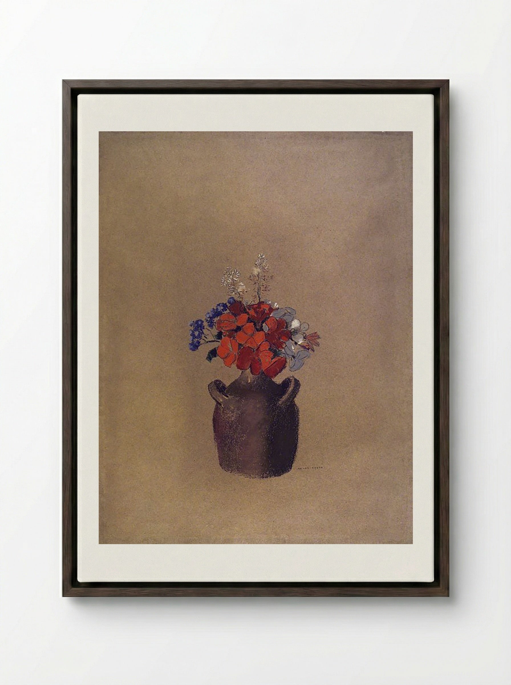 Flowers in a Vase - Odilon Redon - Framed Canvas Dark Wood