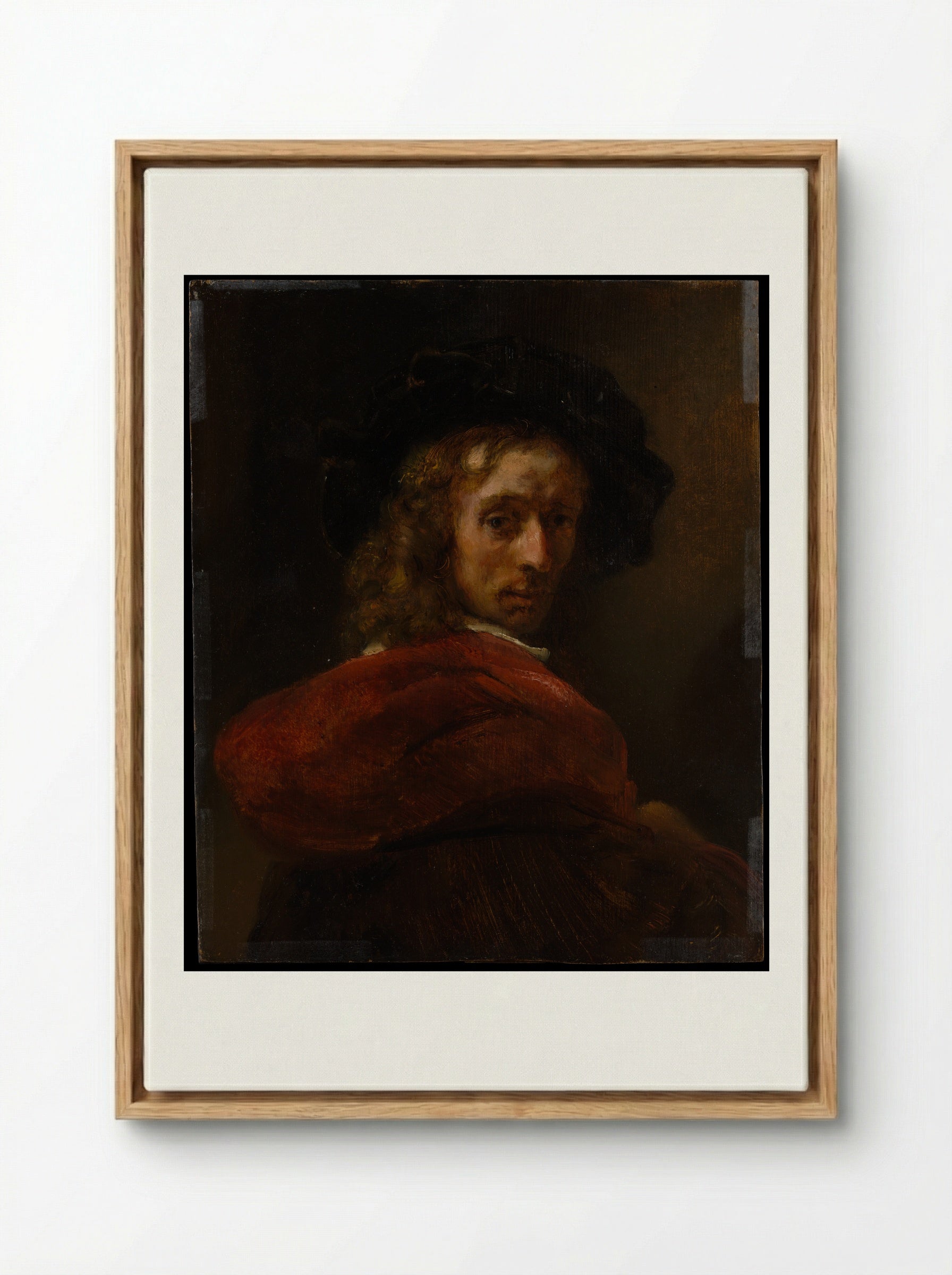 Man in a Red Cloak - Rembrandt van Rijn - Framed Canvas Wood