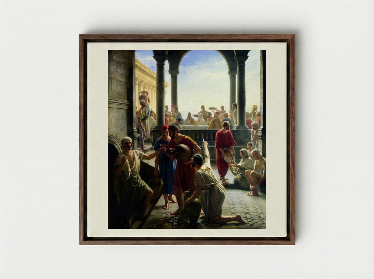 The Wedding at Cana - Carl Bloch - Framed Canvas Dark Wood