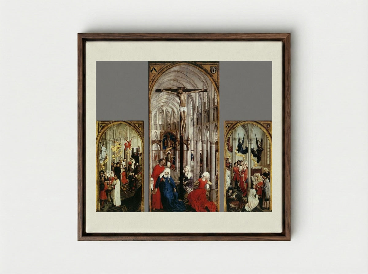 Seven Sacraments Altarpiece - Rogier van der Weyden - Framed Canvas Dark Wood