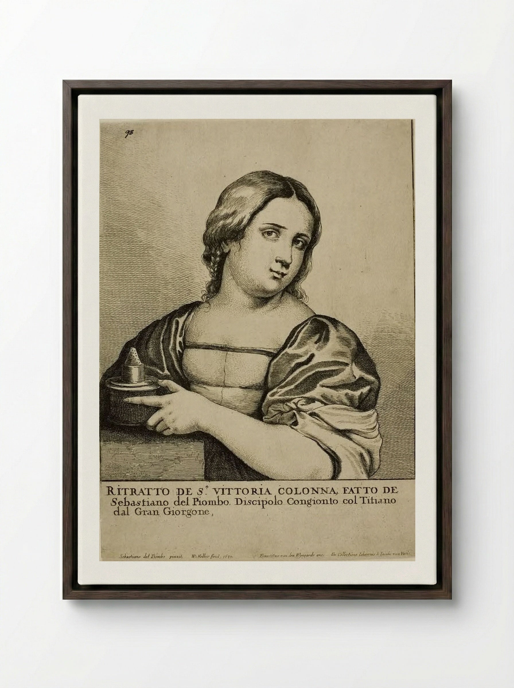 Portrait of a Woman (Vittoria Colonna) - Wenceslaus Hollar - Framed Canvas Dark Wood