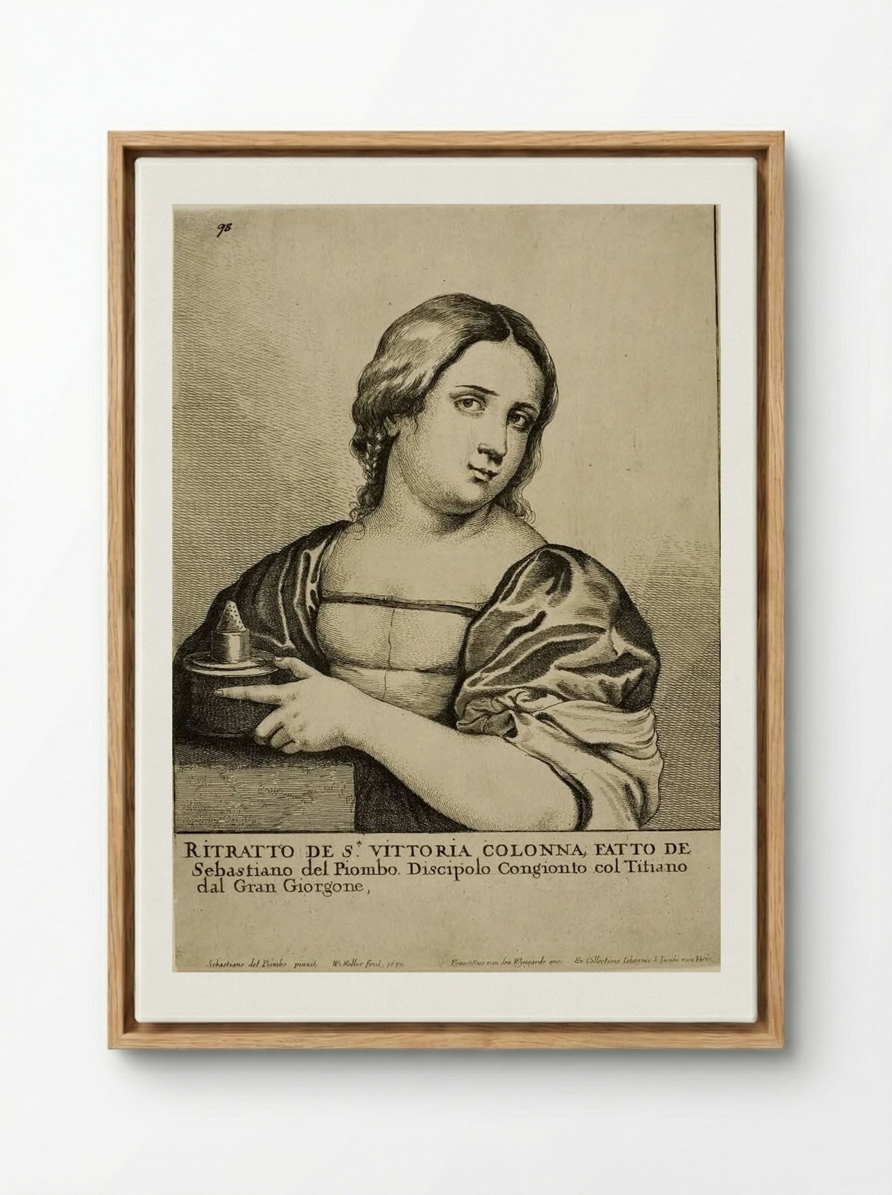 Portrait of a Woman (Vittoria Colonna) - Wenceslaus Hollar - Framed Canvas Wood