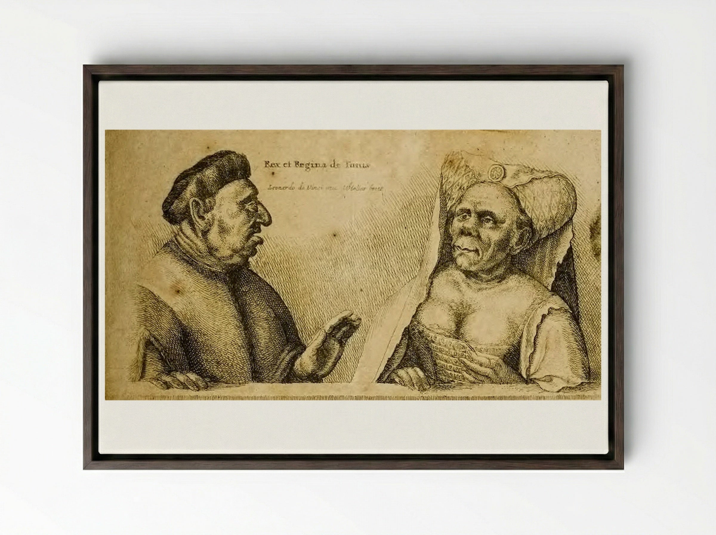 The King and Queen of Tunis - Wenceslaus Hollar - Framed Canvas Dark Wood