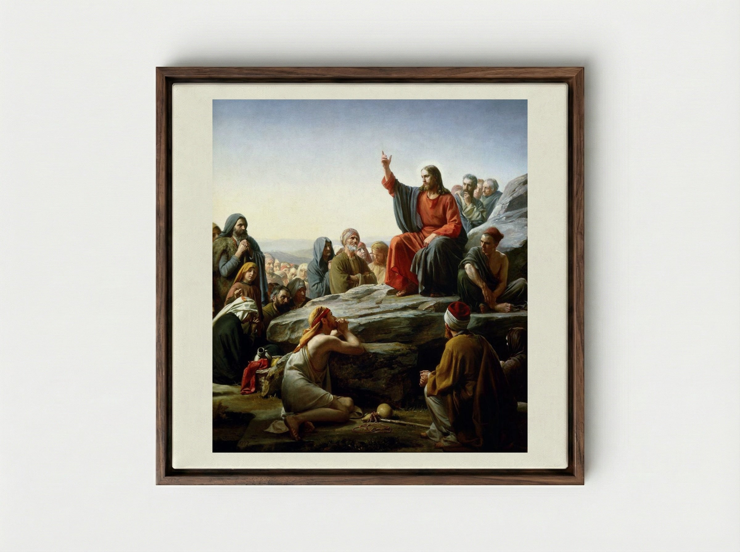 The Sermon on the Mount - Carl Bloch - Framed Canvas Dark Wood