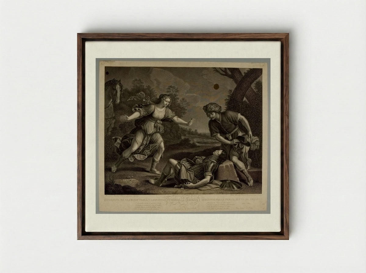 Tancred and Erminia - Pietro Bonato - Framed Canvas Dark Wood