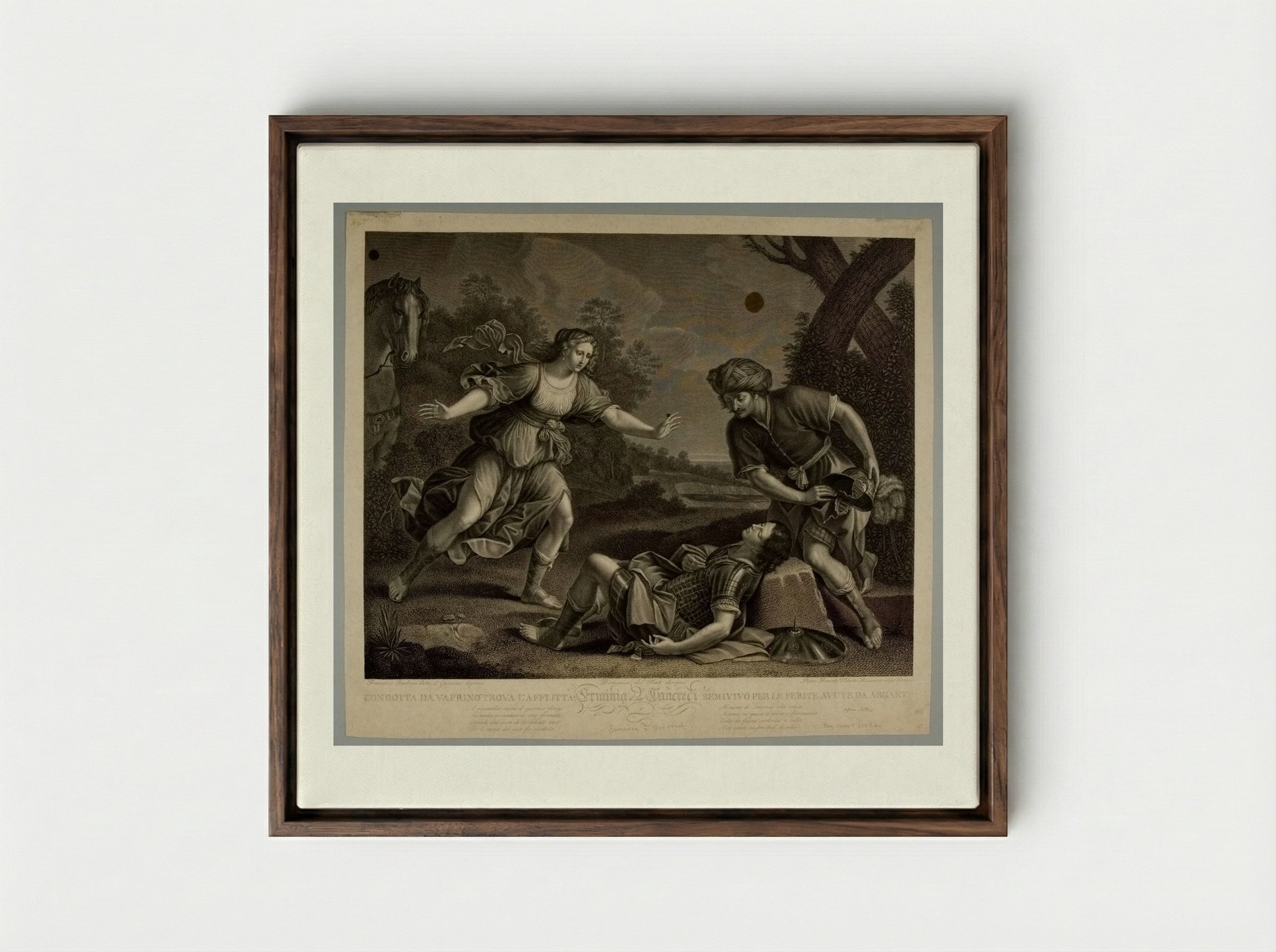 Tancred and Erminia - Pietro Bonato - Framed Canvas Dark Wood