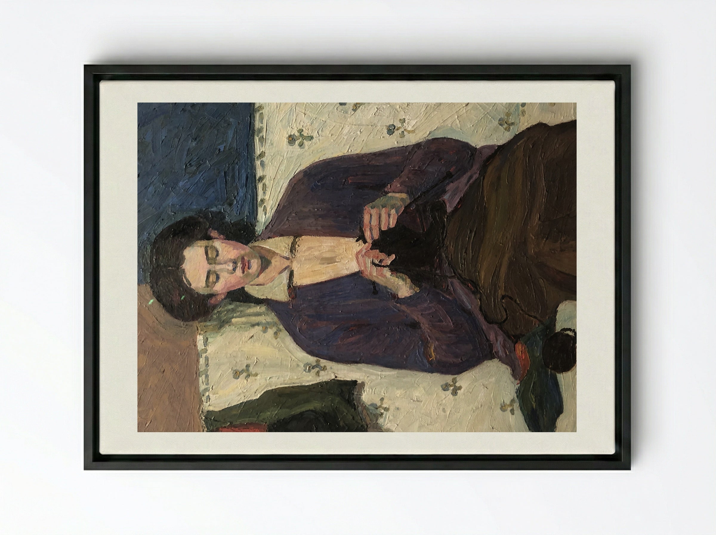 The Sock Knitter - Grace Cossington Smith - Framed Canvas Black