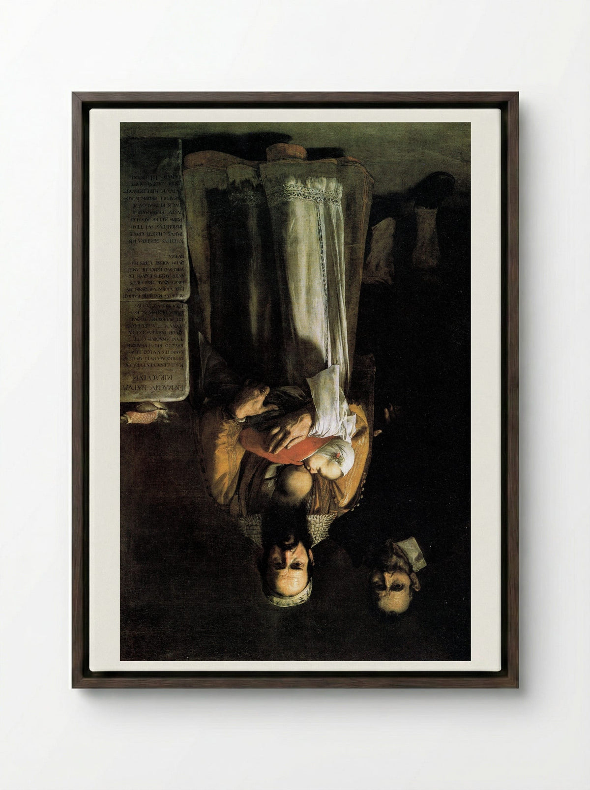 Magdalena Ventura with Her Husband and Son - Jusepe de Ribera - Framed Canvas Dark Wood