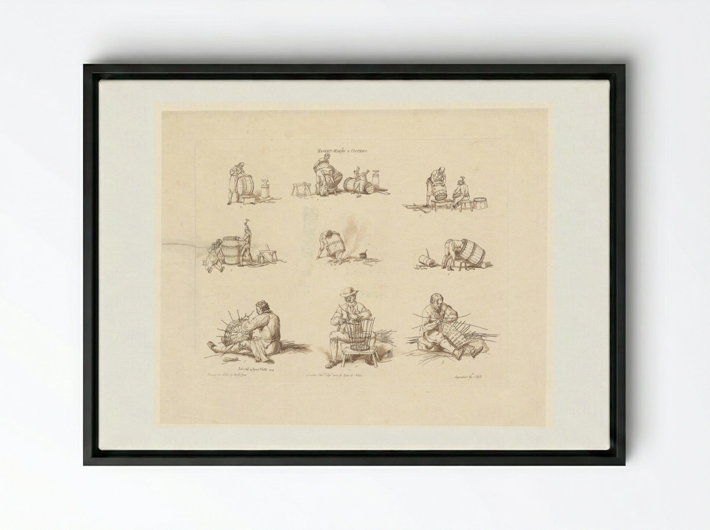 Basket Makers and Coopers - John Hill - Framed Canvas Black