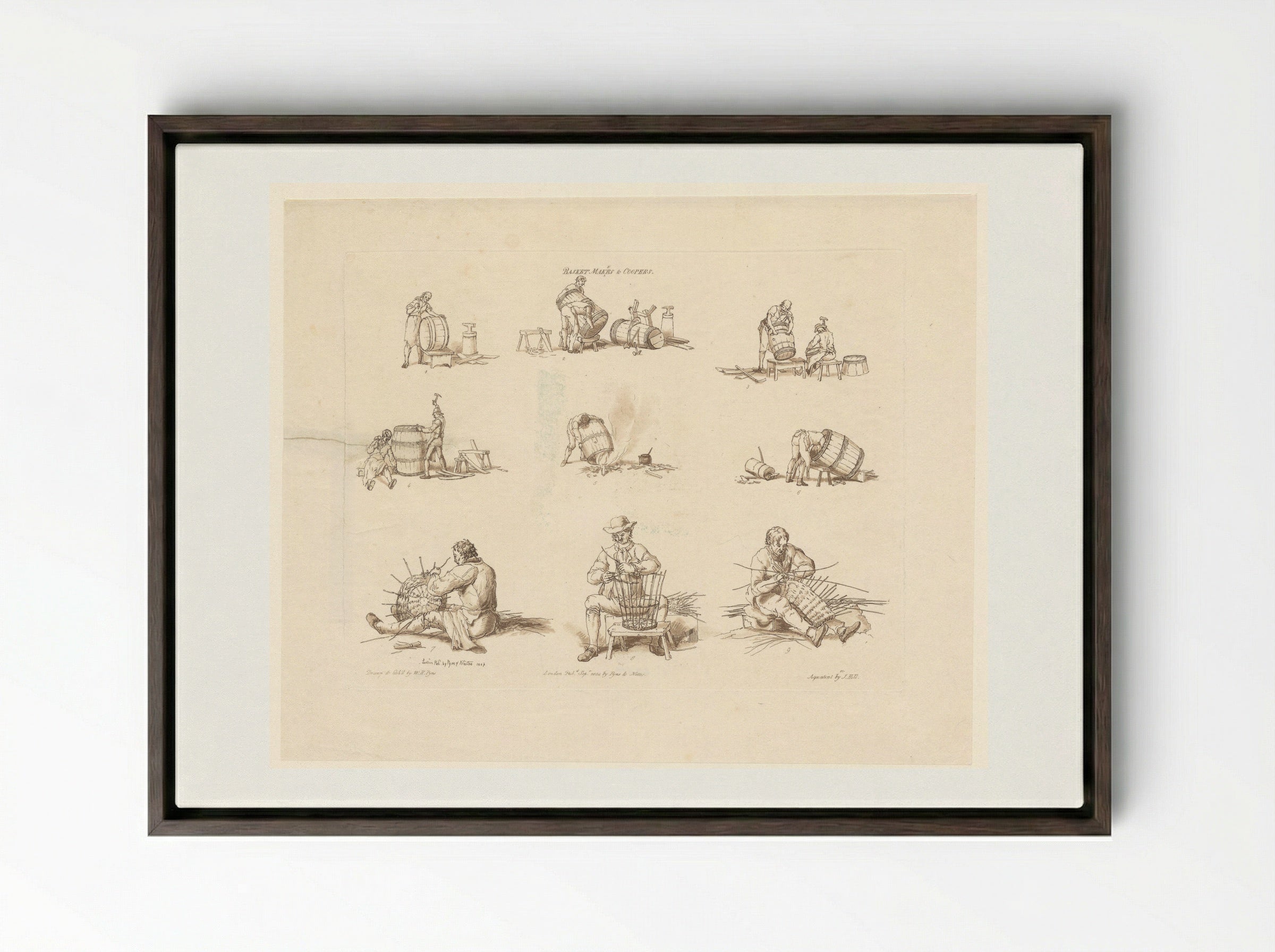 Basket Makers and Coopers - John Hill - Framed Canvas Dark Wood