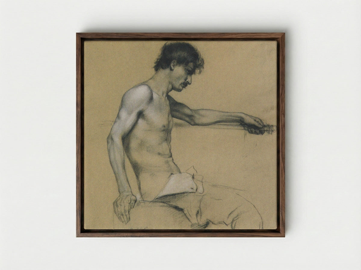 Male Nude Study - Koloman Moser - Framed Canvas Dark Wood