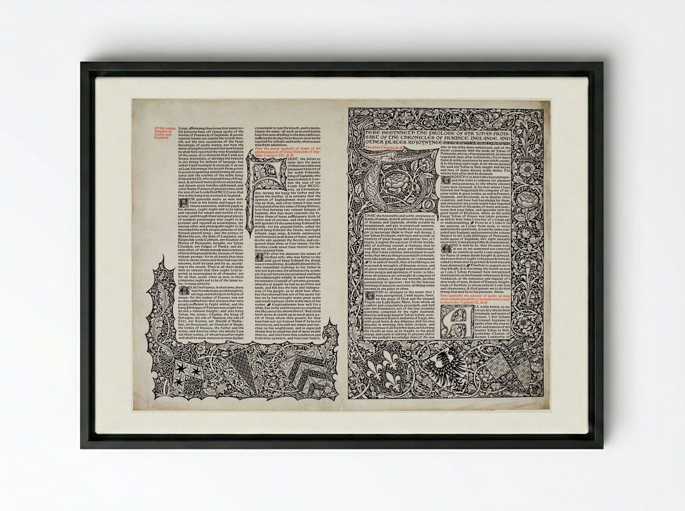 Leaf of a Projected Edition of Froissart - William Morris - Framed Canvas Black