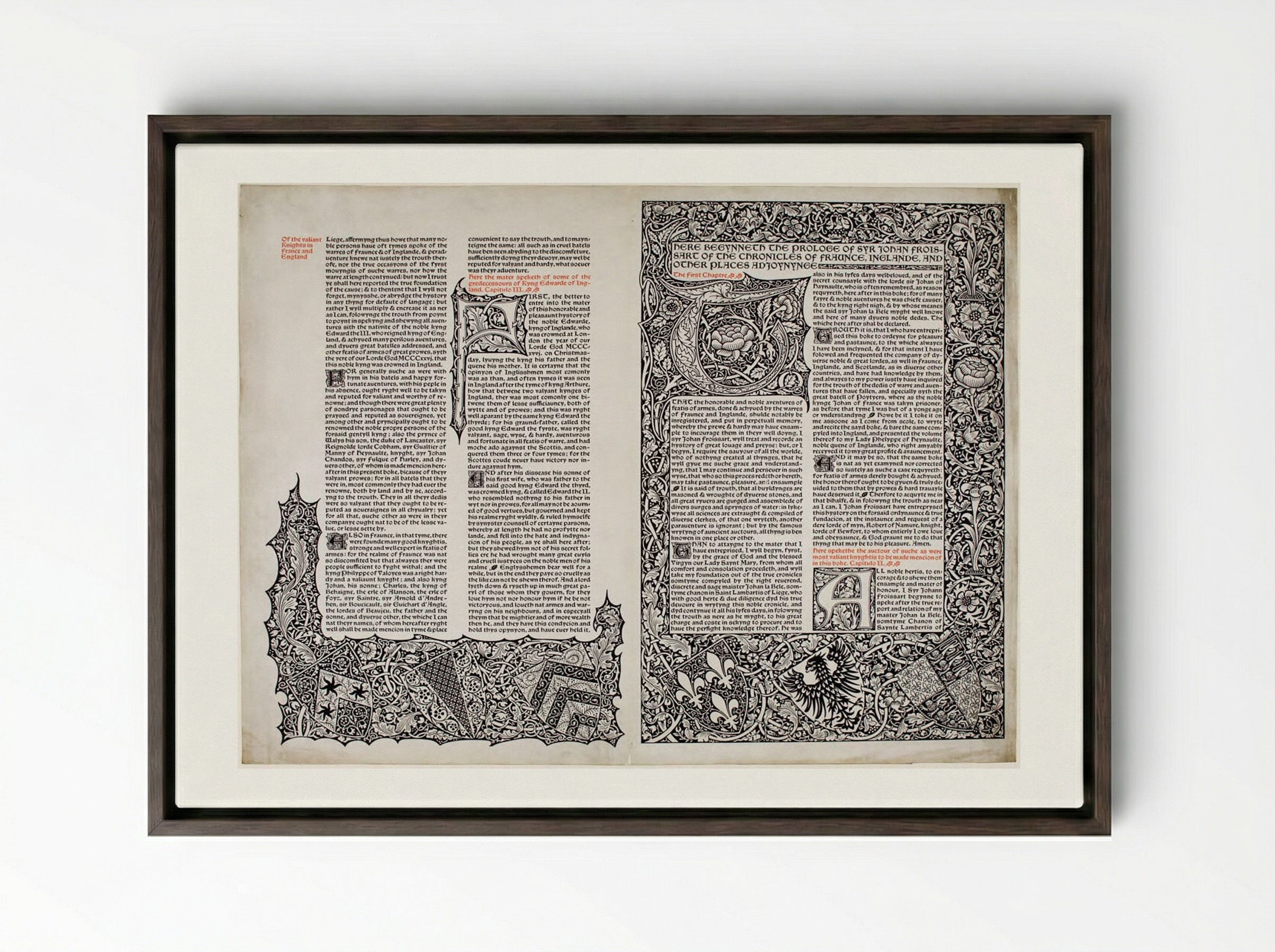 Leaf of a Projected Edition of Froissart - William Morris - Framed Canvas Dark Wood