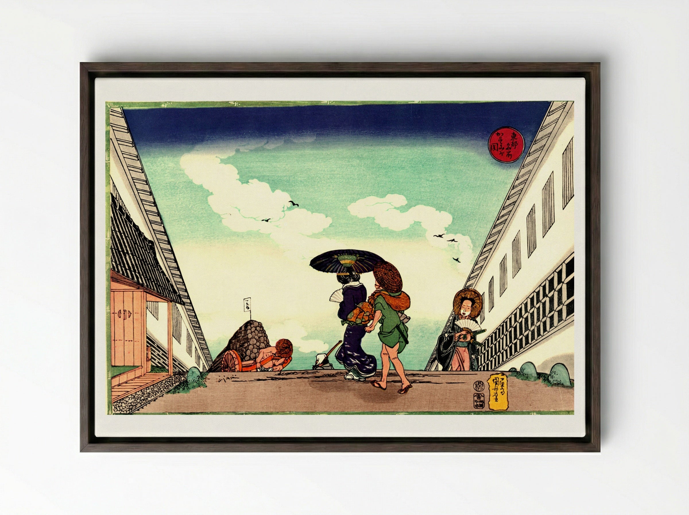 High Noon at Kasumigaseki - Utagawa Kuniyoshi - Framed Canvas Dark Wood