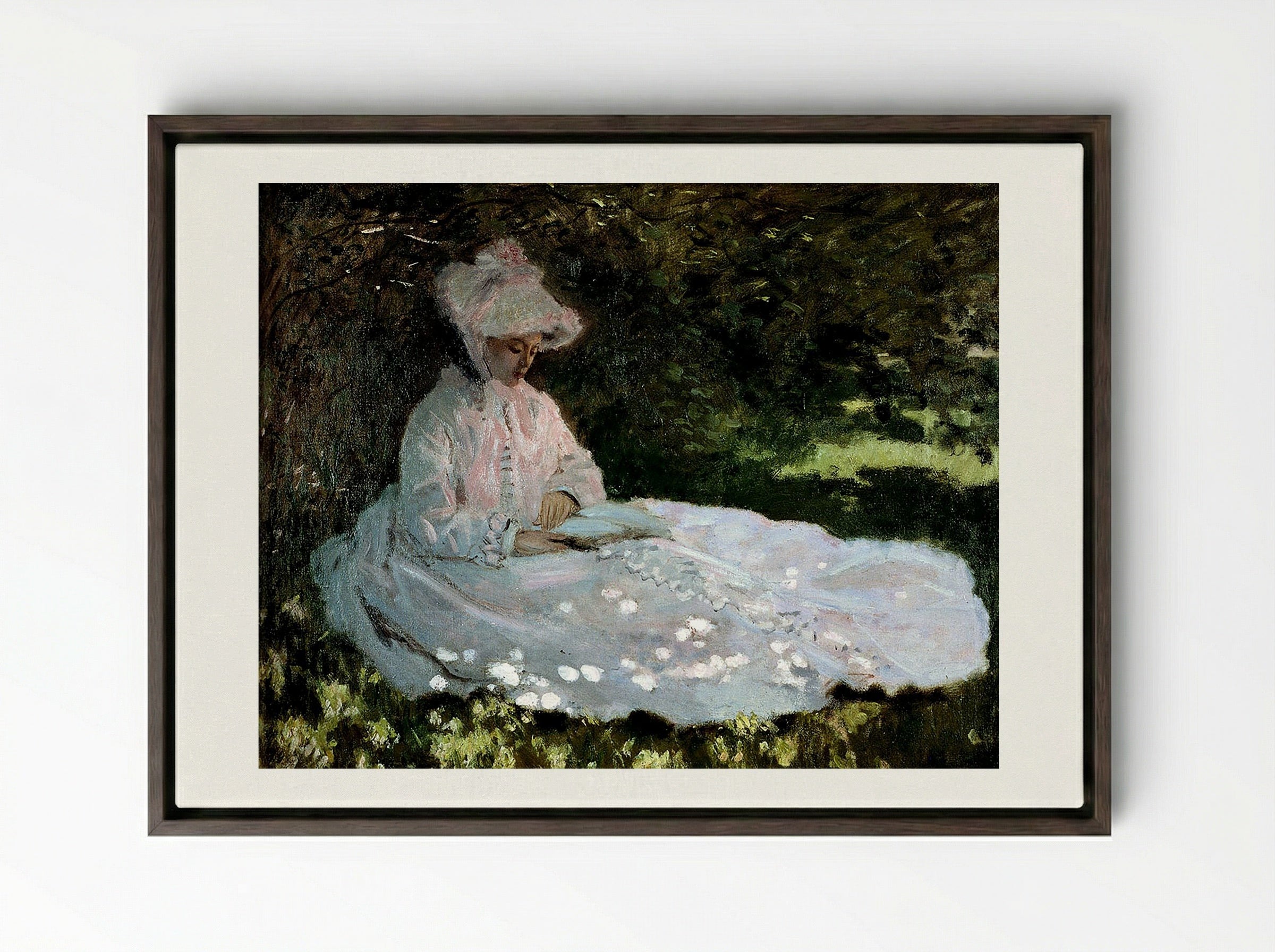 A Woman Reading - Berthe Morisot - Framed Canvas Dark Wood