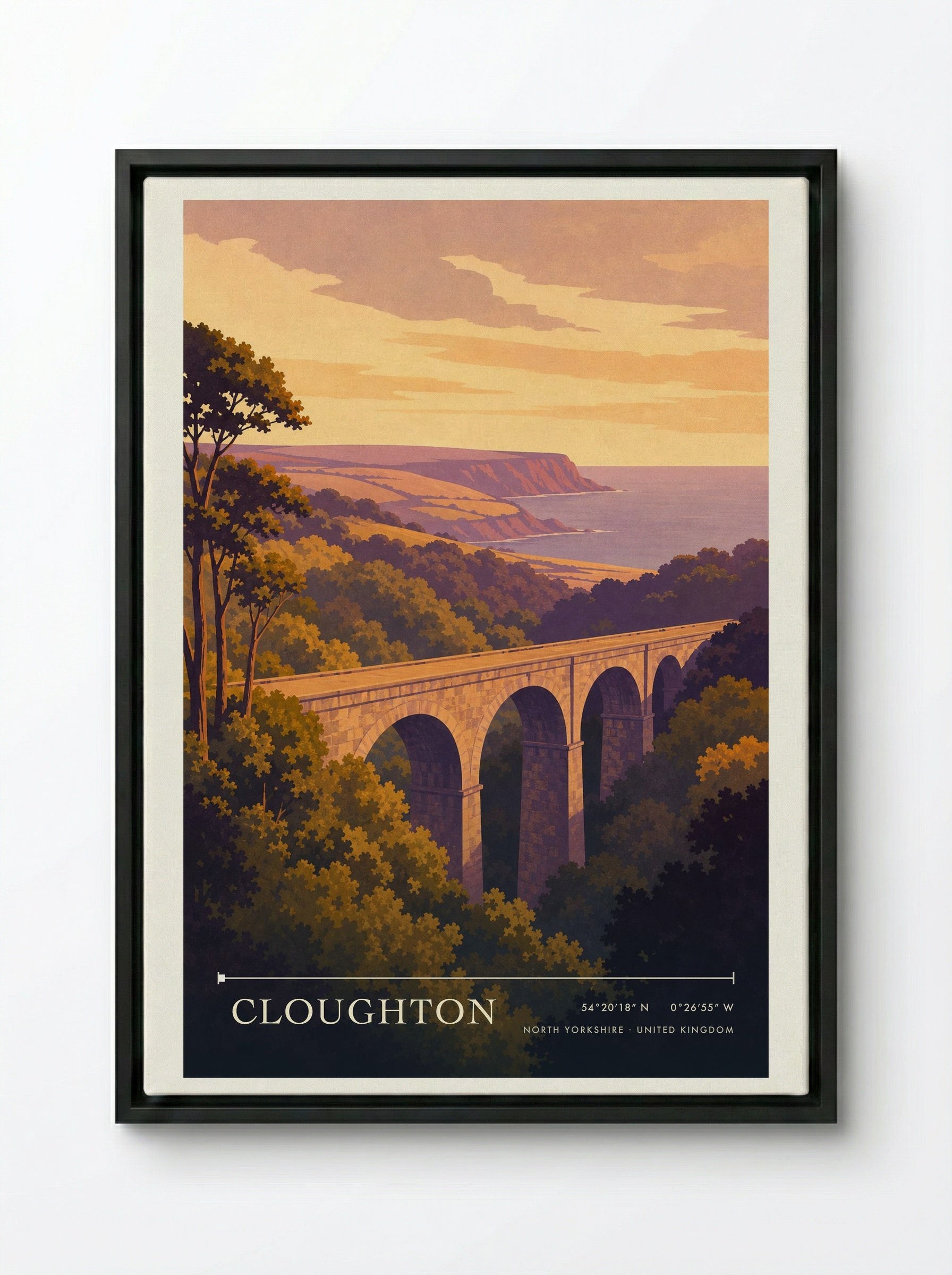 Cloughton North Yorkshire United Kingdom Travel Poster - Framed Canvas Black