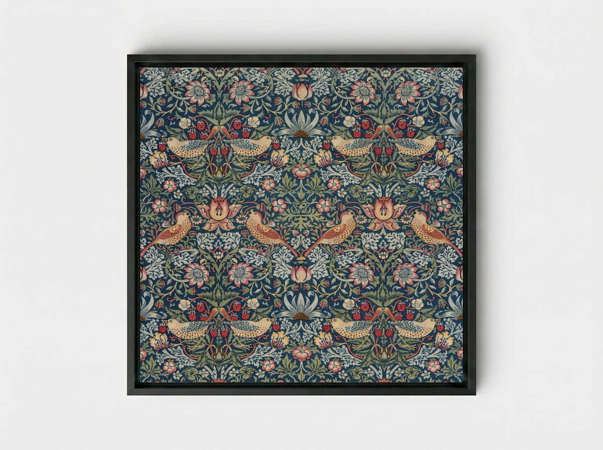 Strawberry Thief - William Morris - Framed Canvas Black