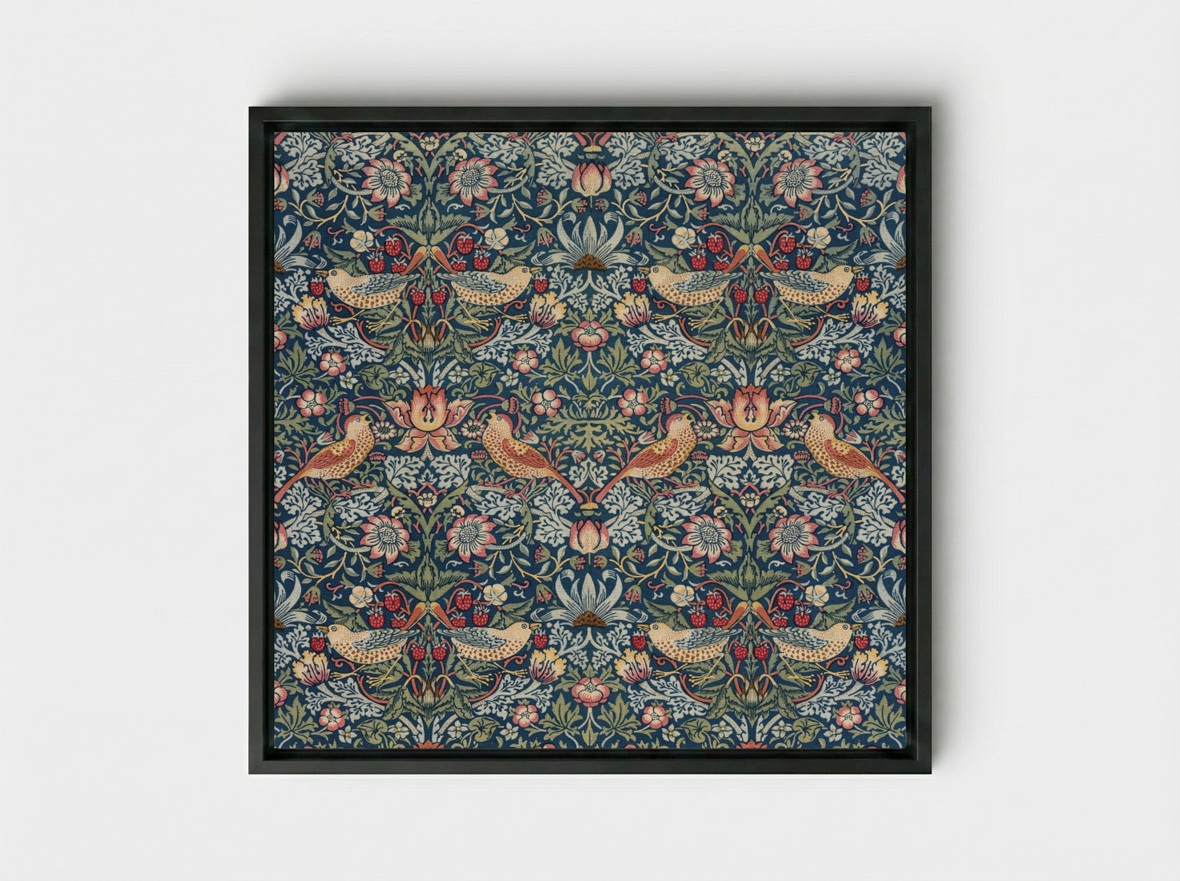 Strawberry Thief - William Morris - Framed Canvas Black