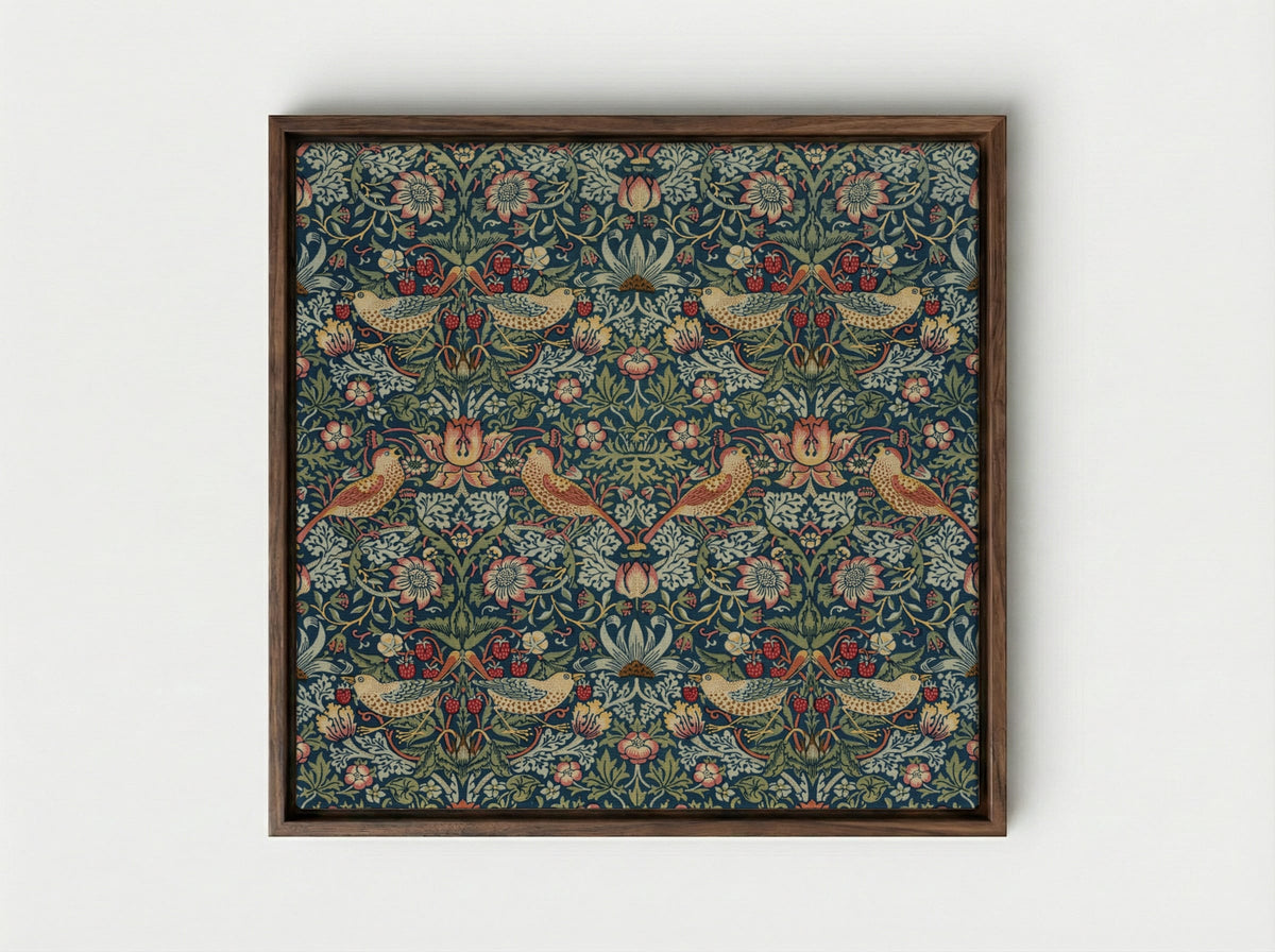 Strawberry Thief - William Morris - Framed Canvas Dark Wood