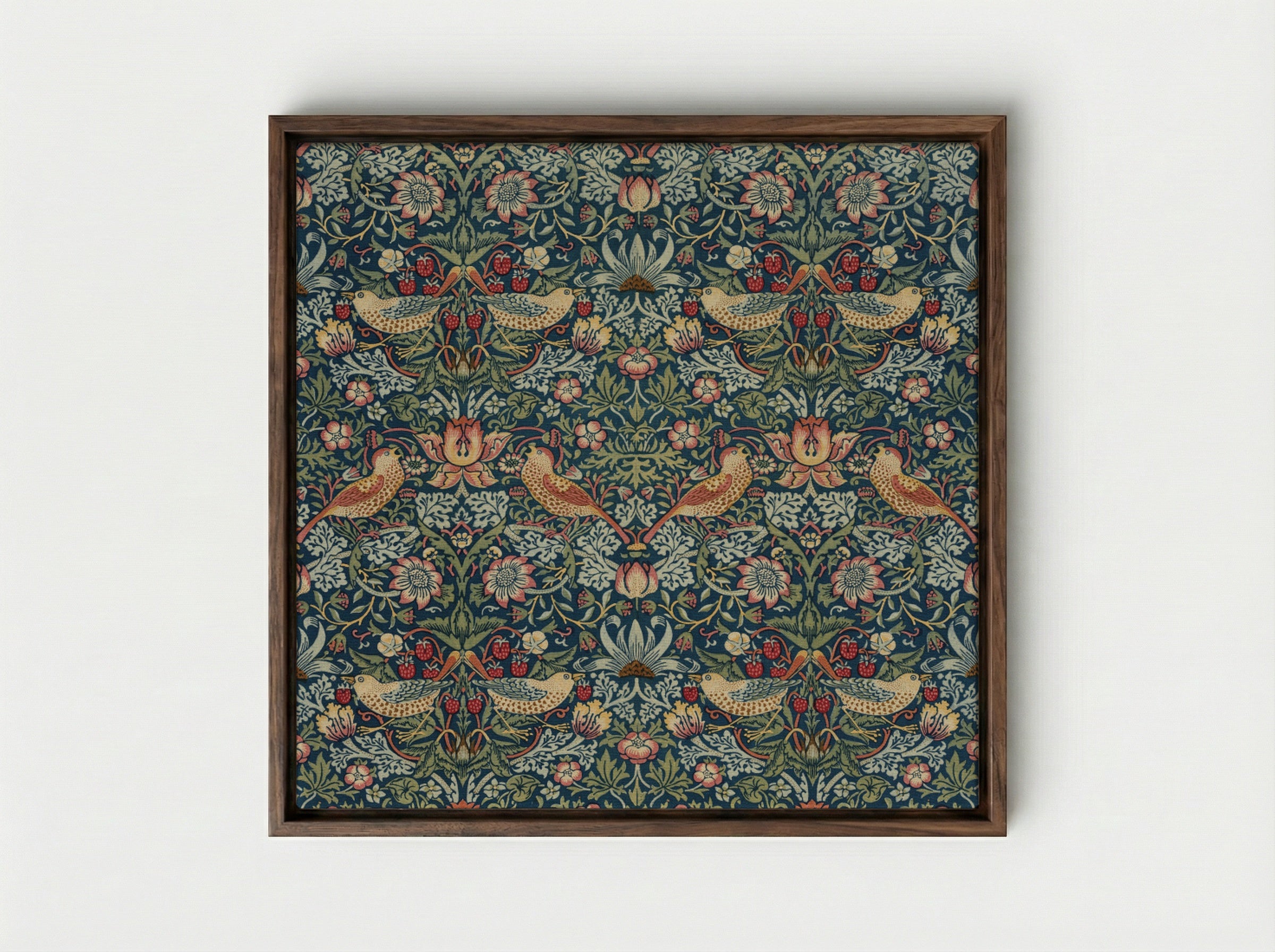 Strawberry Thief - William Morris - Framed Canvas Dark Wood