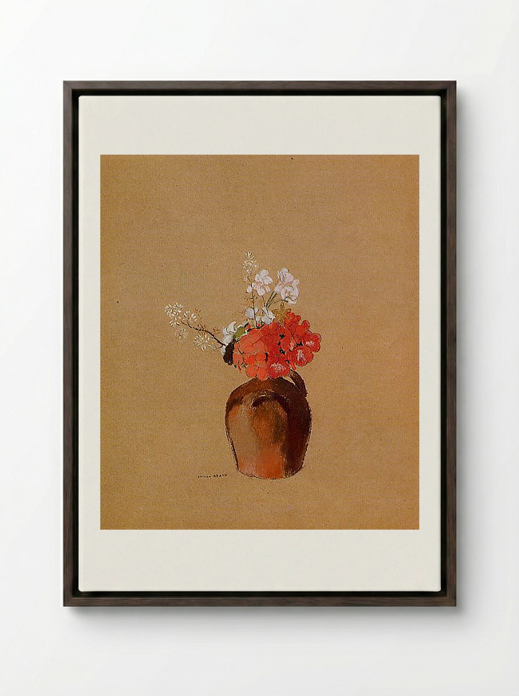 Flowers in a Pot - Odilon Redon - Framed Canvas Dark Wood