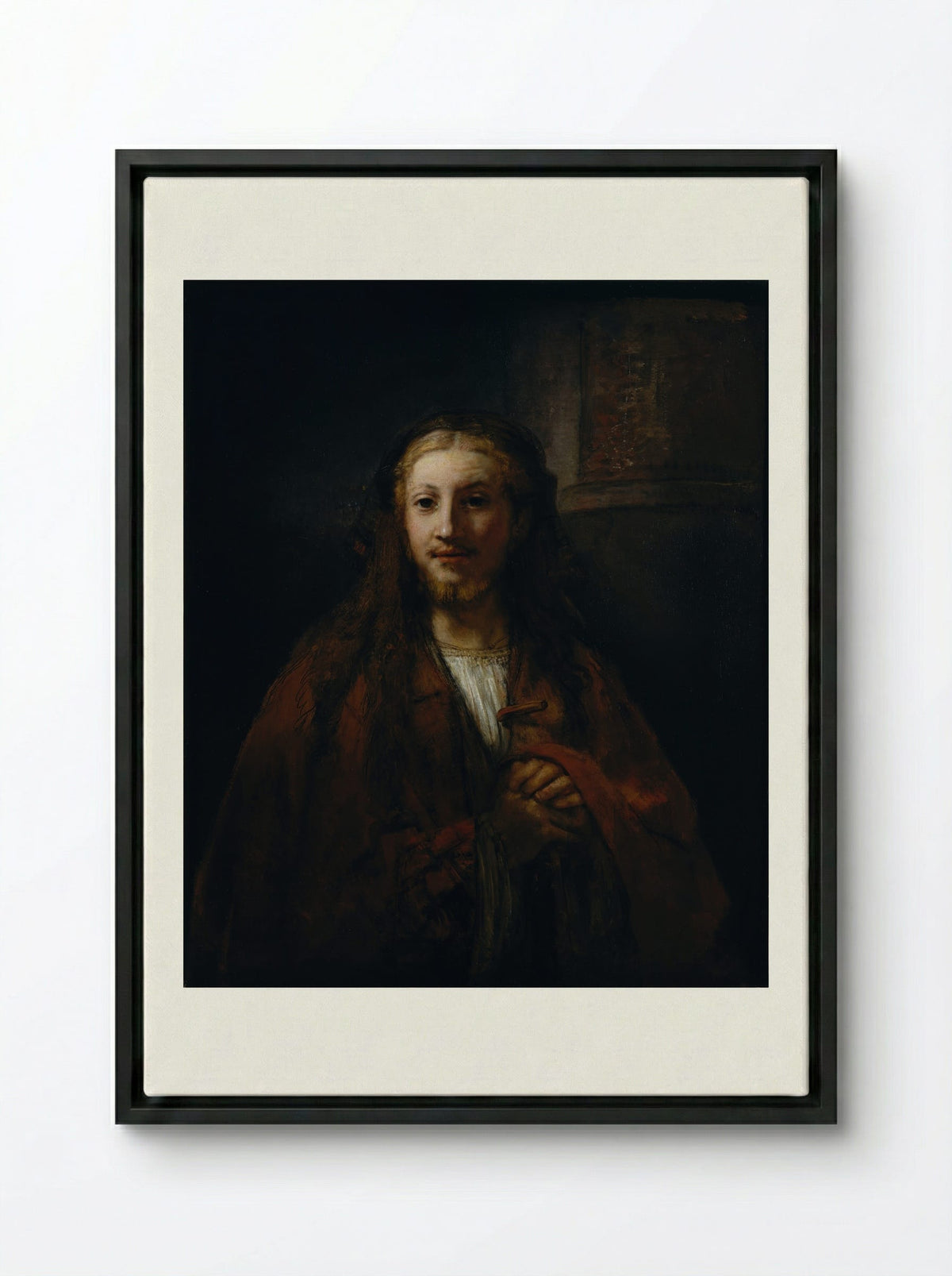 Head of Christ - Rembrandt van Rijn - Framed Canvas Black