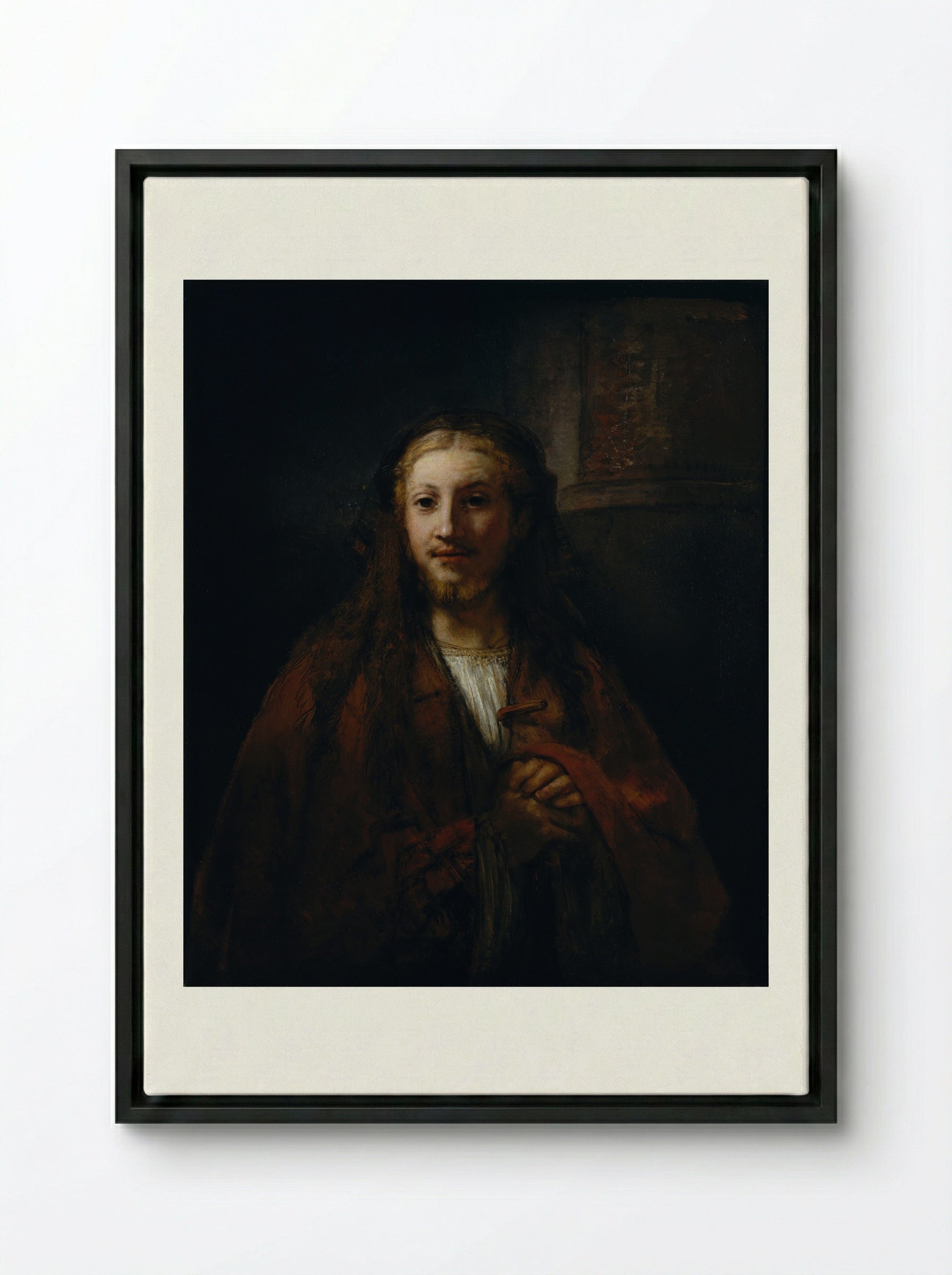 Head of Christ - Rembrandt van Rijn - Framed Canvas Black