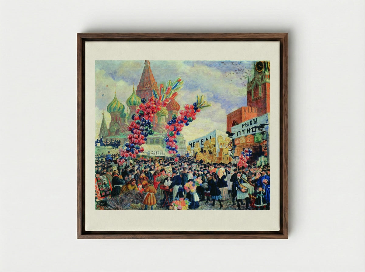 Palm Market with Spassky Gate - Boris Kustodiev - Framed Canvas Dark Wood