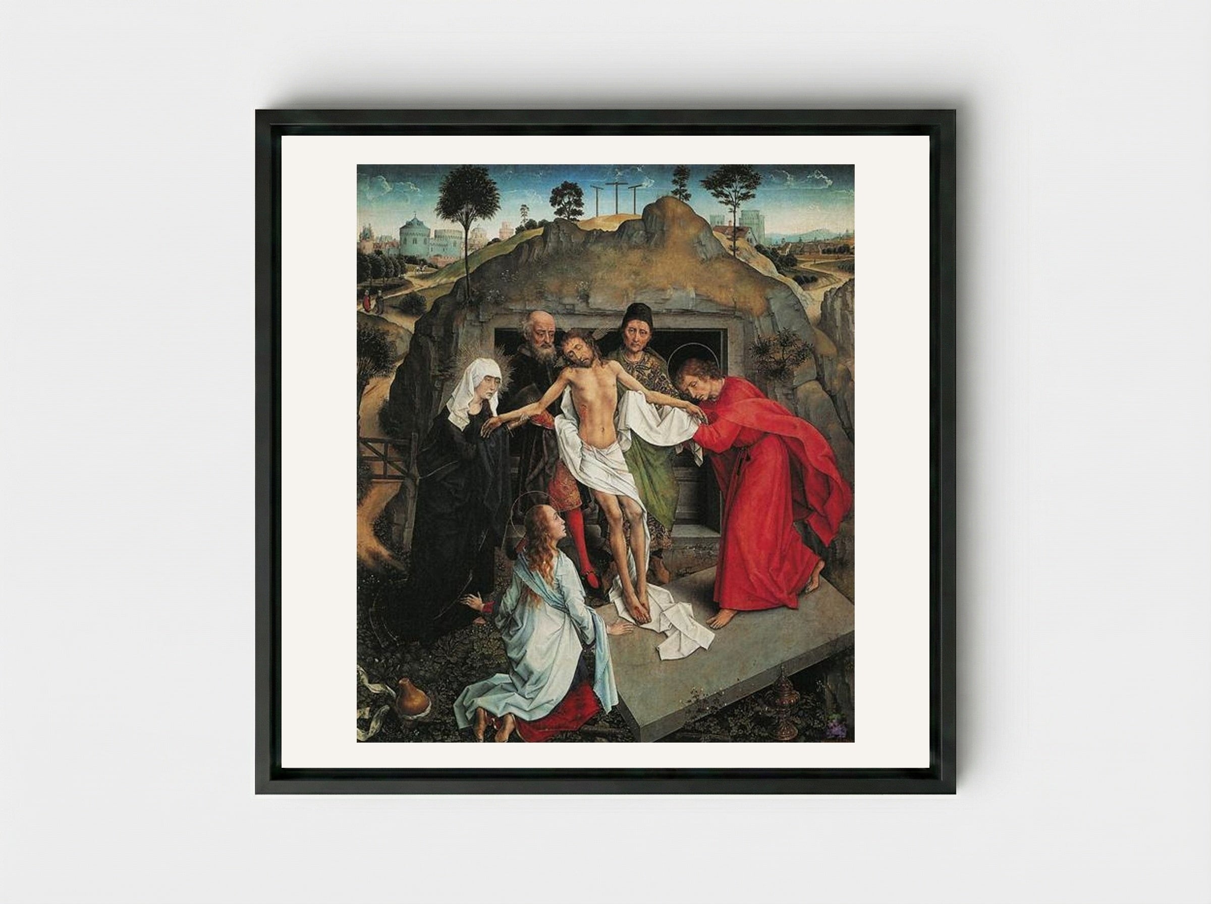 Lamentation of Christ - Rogier van der Weyden - Framed Canvas Black