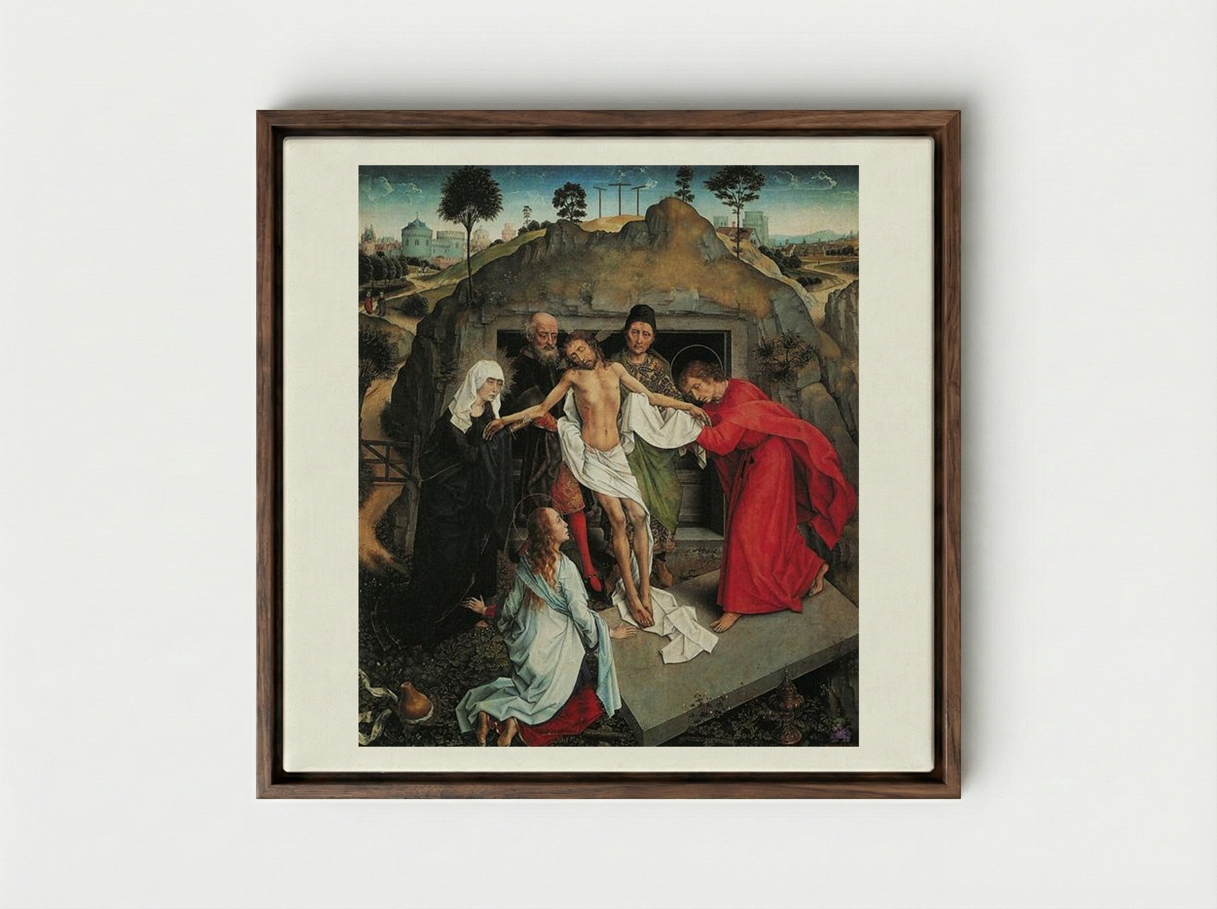 Lamentation of Christ - Rogier van der Weyden - Framed Canvas Dark Wood