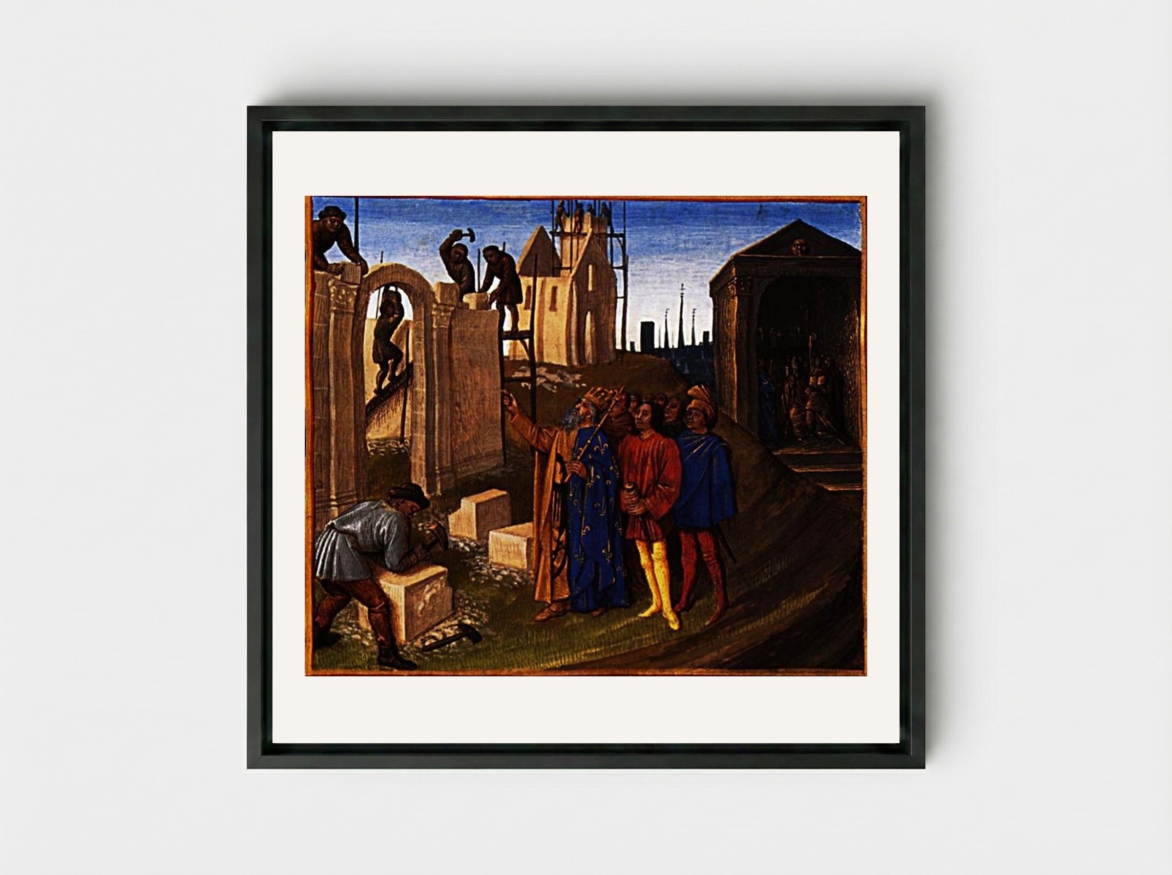 Charlemagne as a Builder - Jean Fouquet - Framed Canvas Black