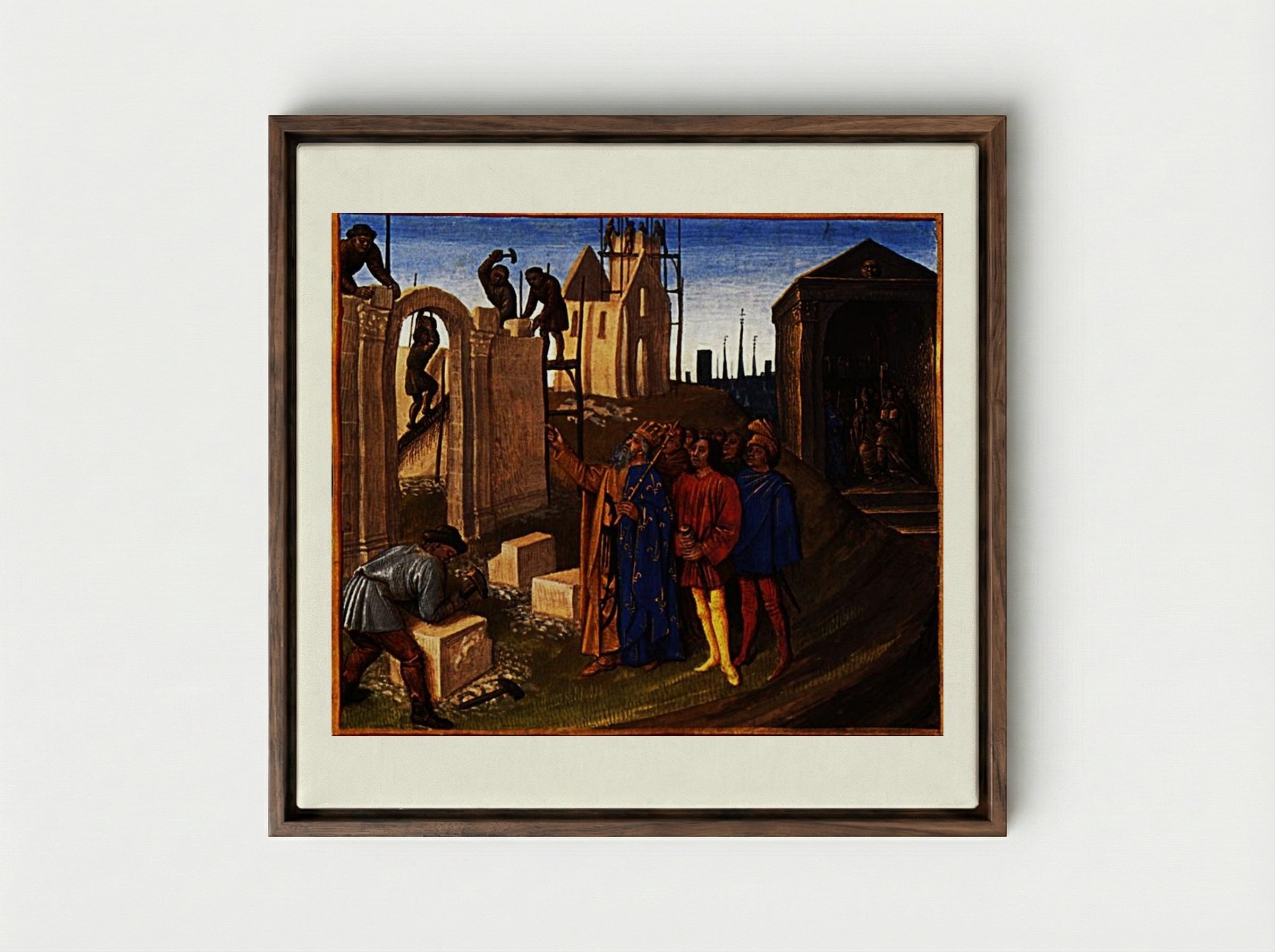 Charlemagne as a Builder - Jean Fouquet - Framed Canvas Dark Wood