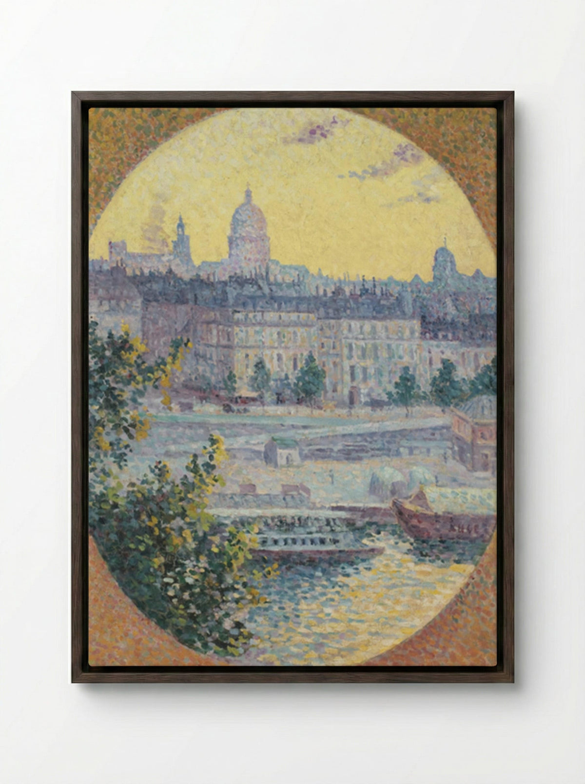 Le Quai Montebello Et La Colline Sainte-geneviève, Paris - Maximilien Luce - Framed Canvas Dark Wood
