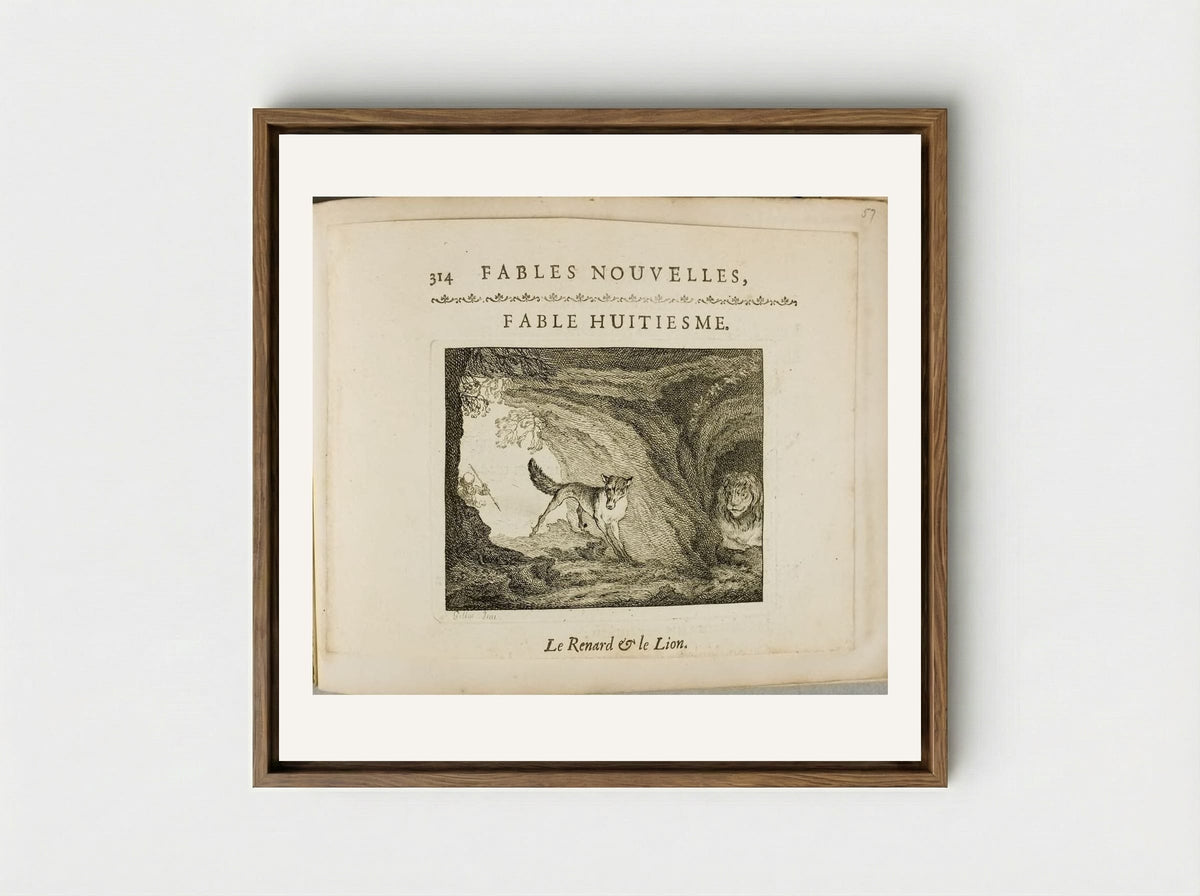 The Fox and the Lion - Claude Gillot - Framed Canvas Wood
