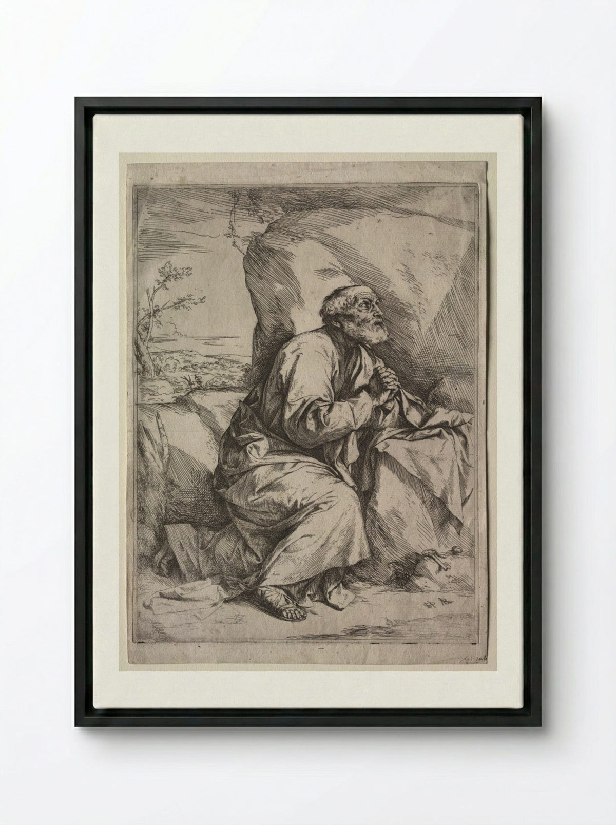 The Penitent St. Peter - Jusepe de Ribera - Framed Canvas Black