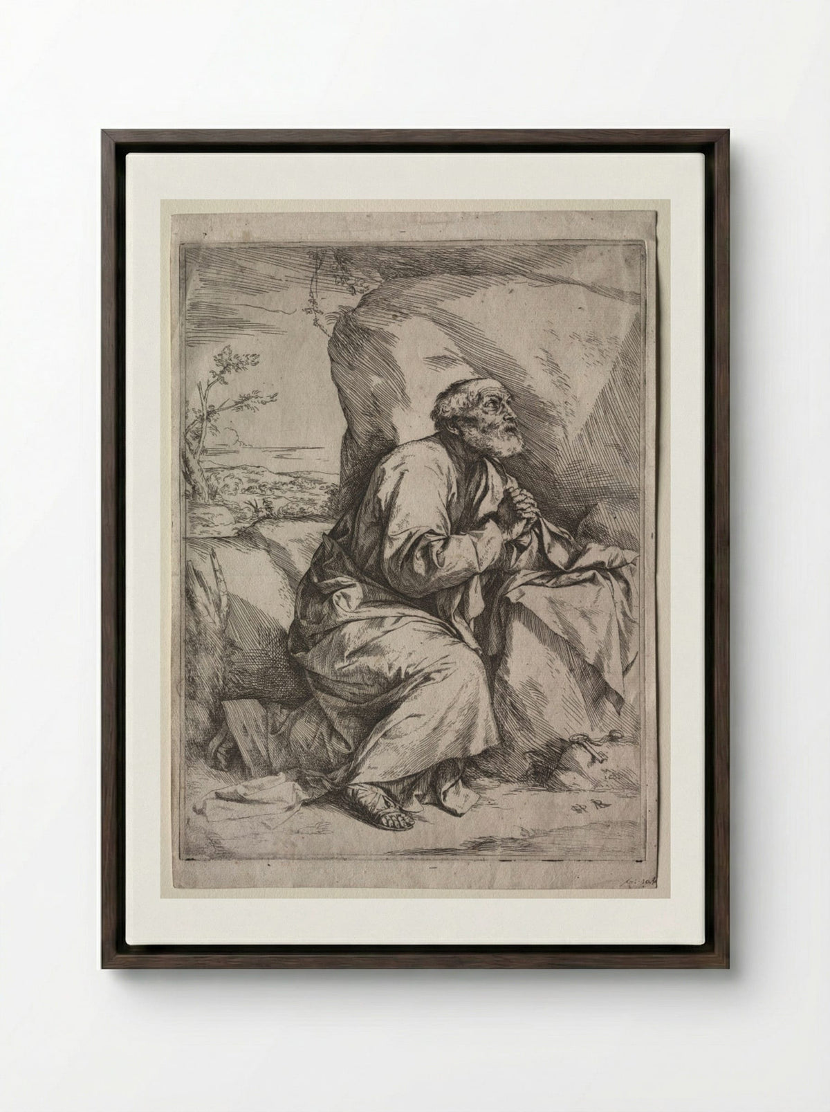 The Penitent St. Peter - Jusepe de Ribera - Framed Canvas Dark Wood