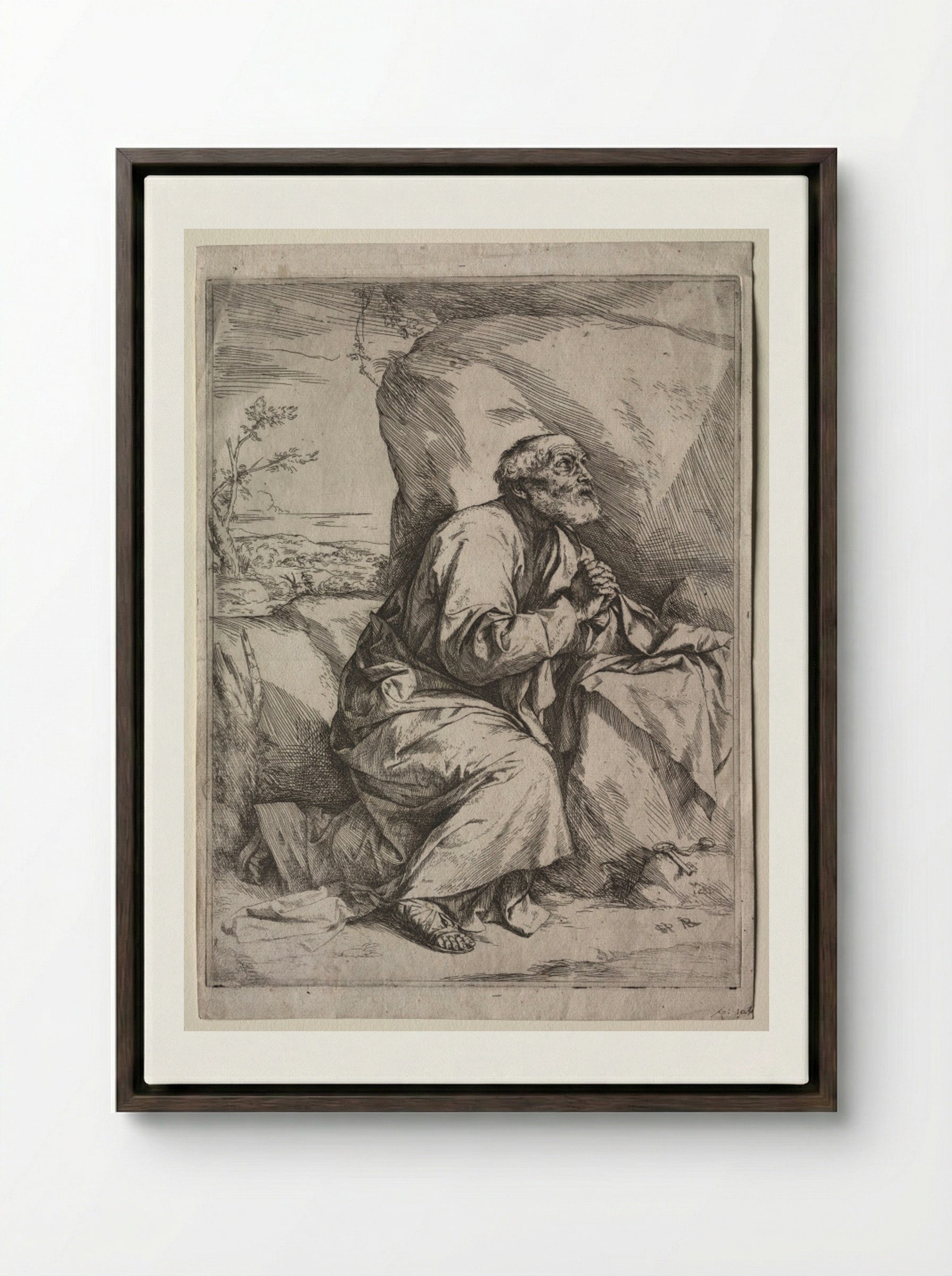 The Penitent St. Peter - Jusepe de Ribera - Framed Canvas Dark Wood