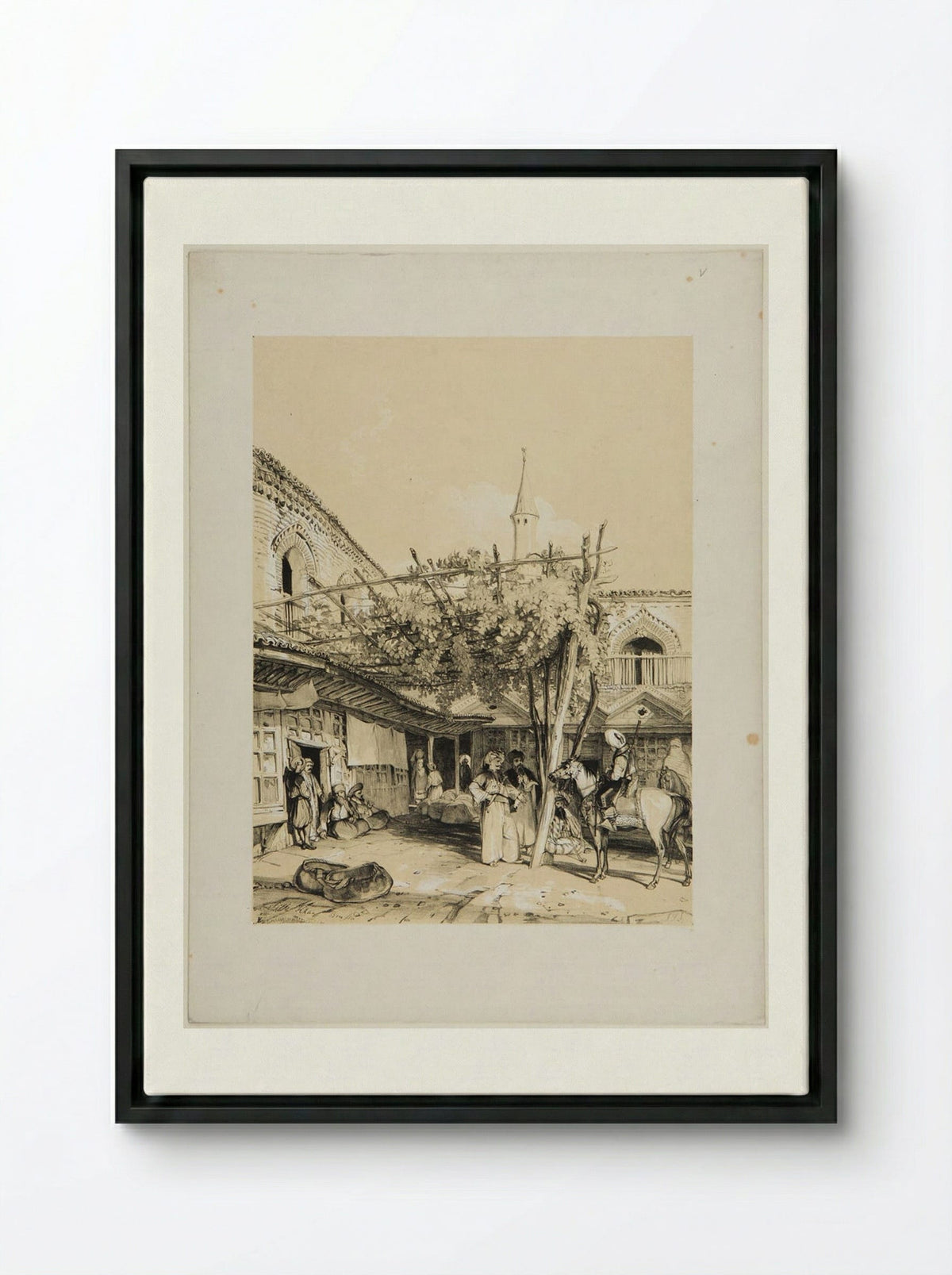 Silk Khan, Brusa - John Frederick Lewis - Framed Canvas Black