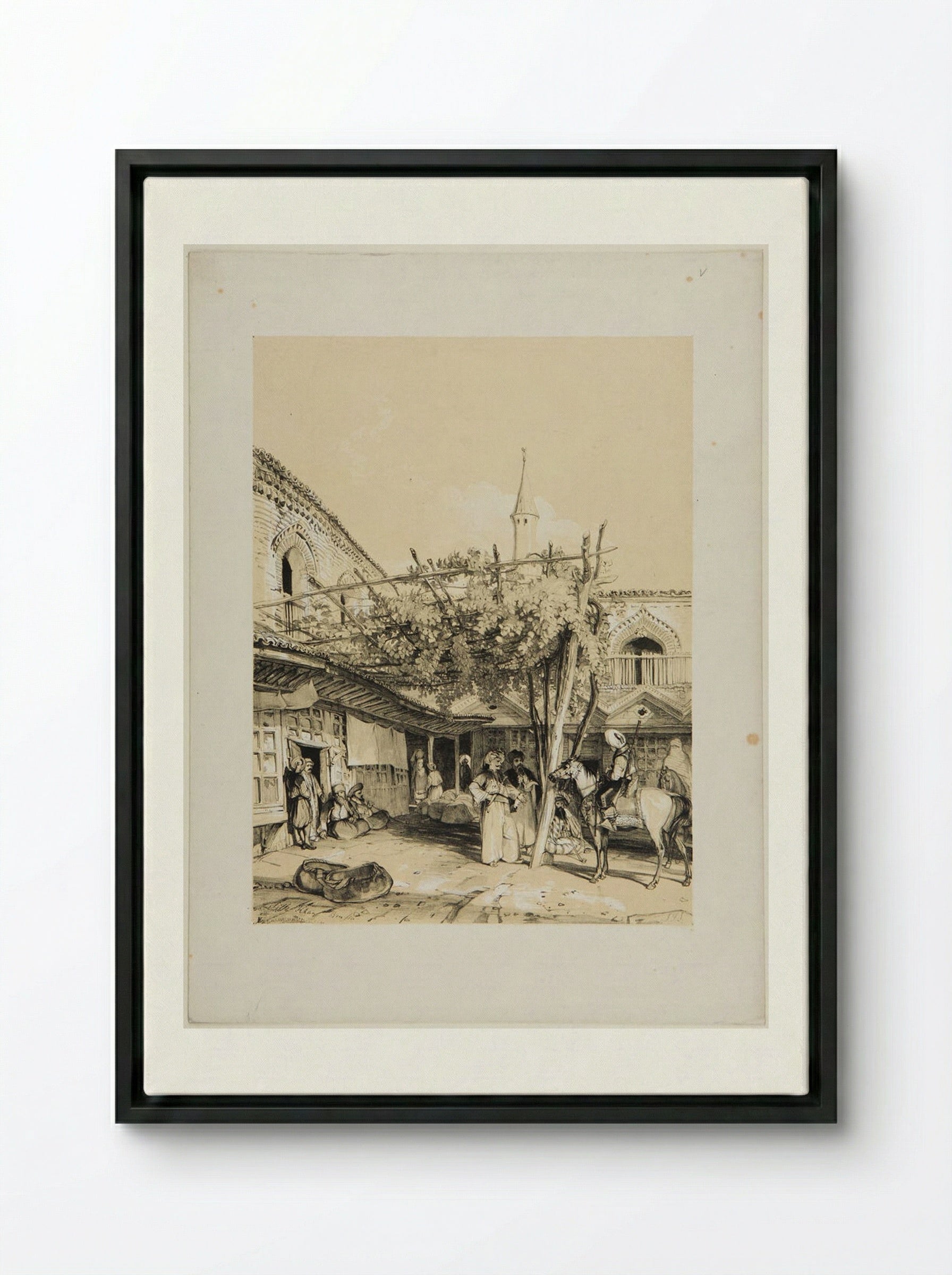 Silk Khan, Brusa - John Frederick Lewis - Framed Canvas Black
