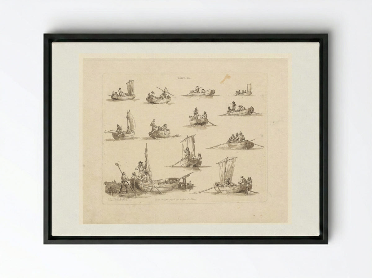 Boats, Plate 4 - John Hill - Framed Canvas Black