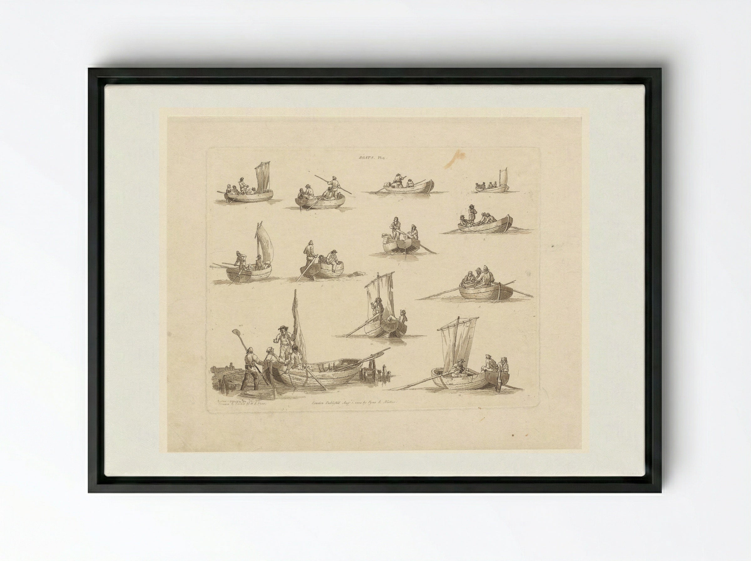 Boats, Plate 4 - John Hill - Framed Canvas Black