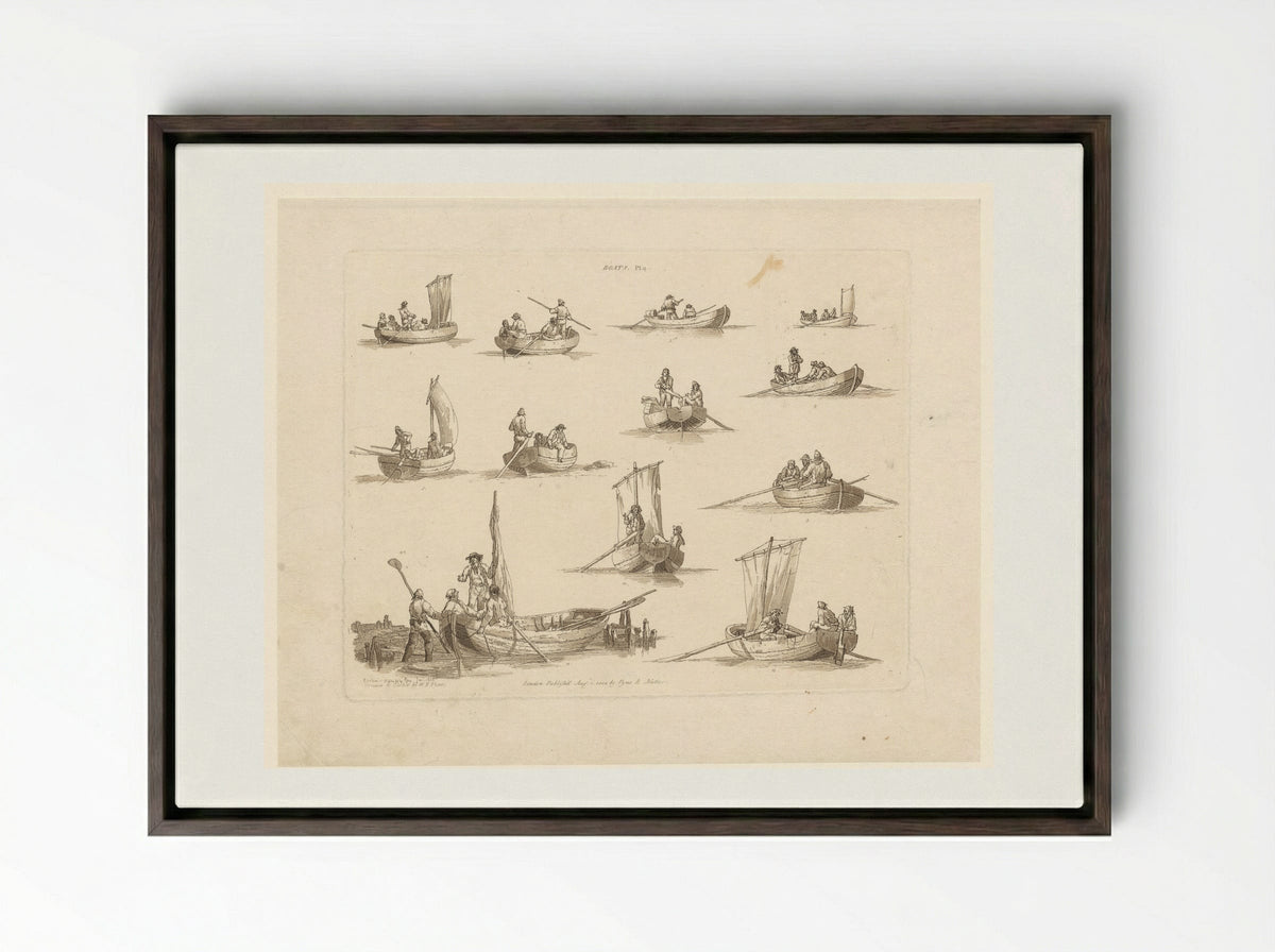 Boats, Plate 4 - John Hill - Framed Canvas Dark Wood